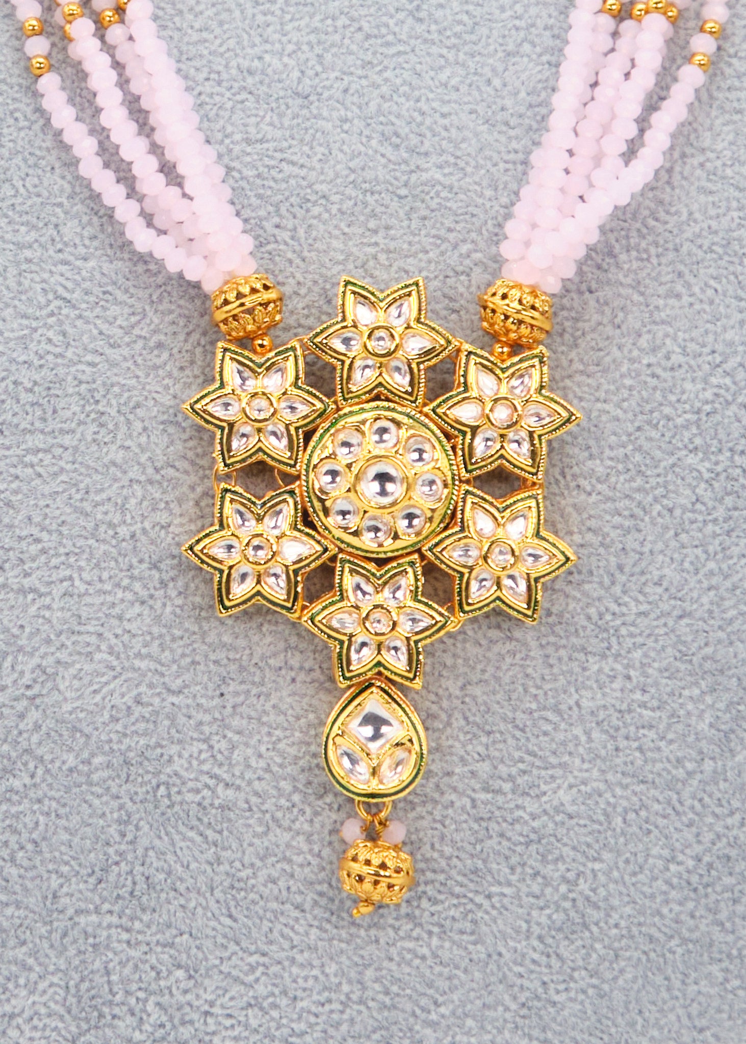 Pink AC Kundan Mala Necklace Set