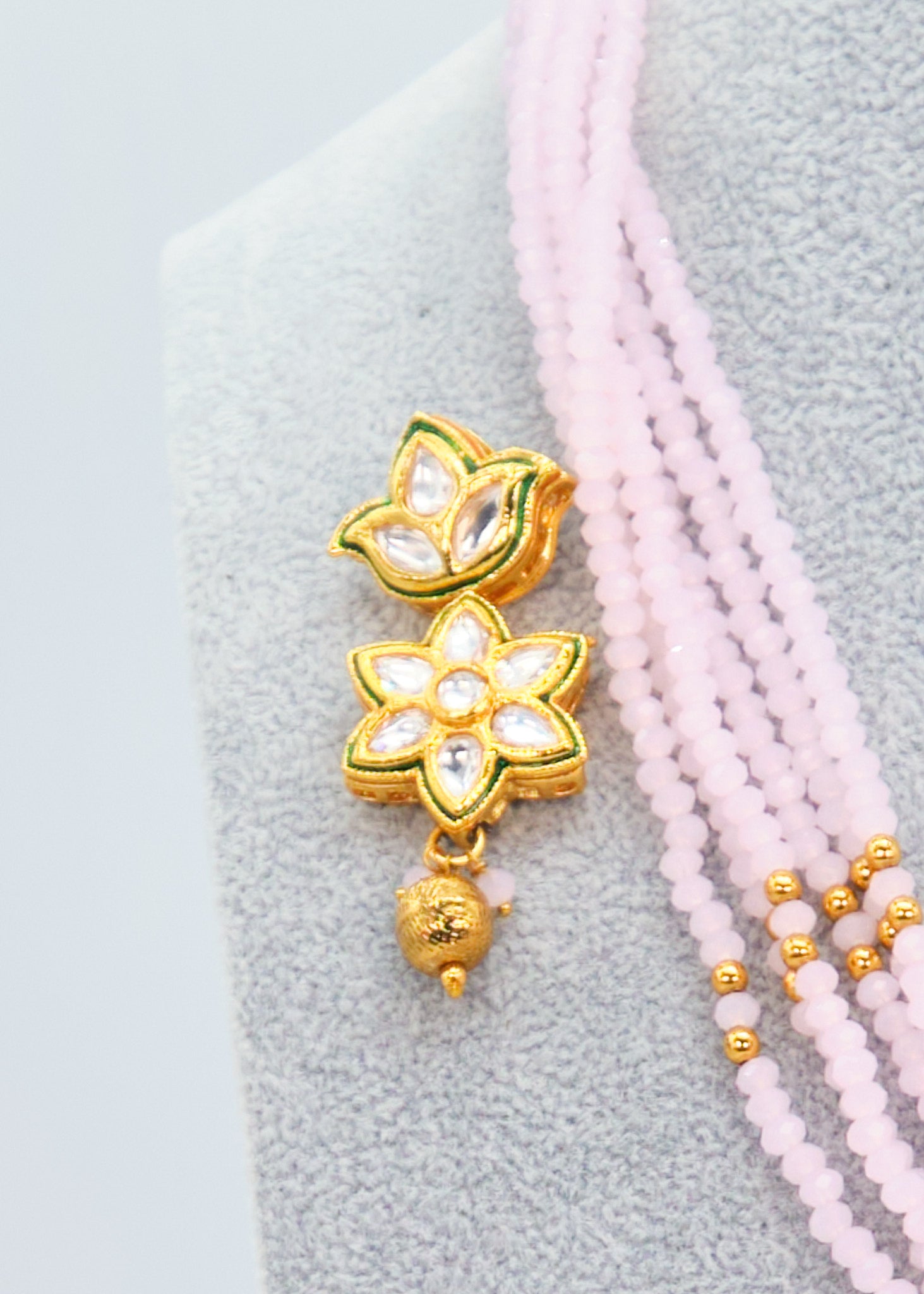 Pink AC Kundan Mala Necklace Set
