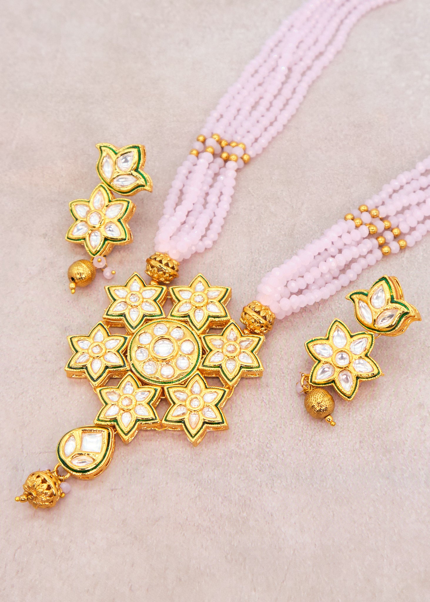 Pink AC Kundan Mala Necklace Set