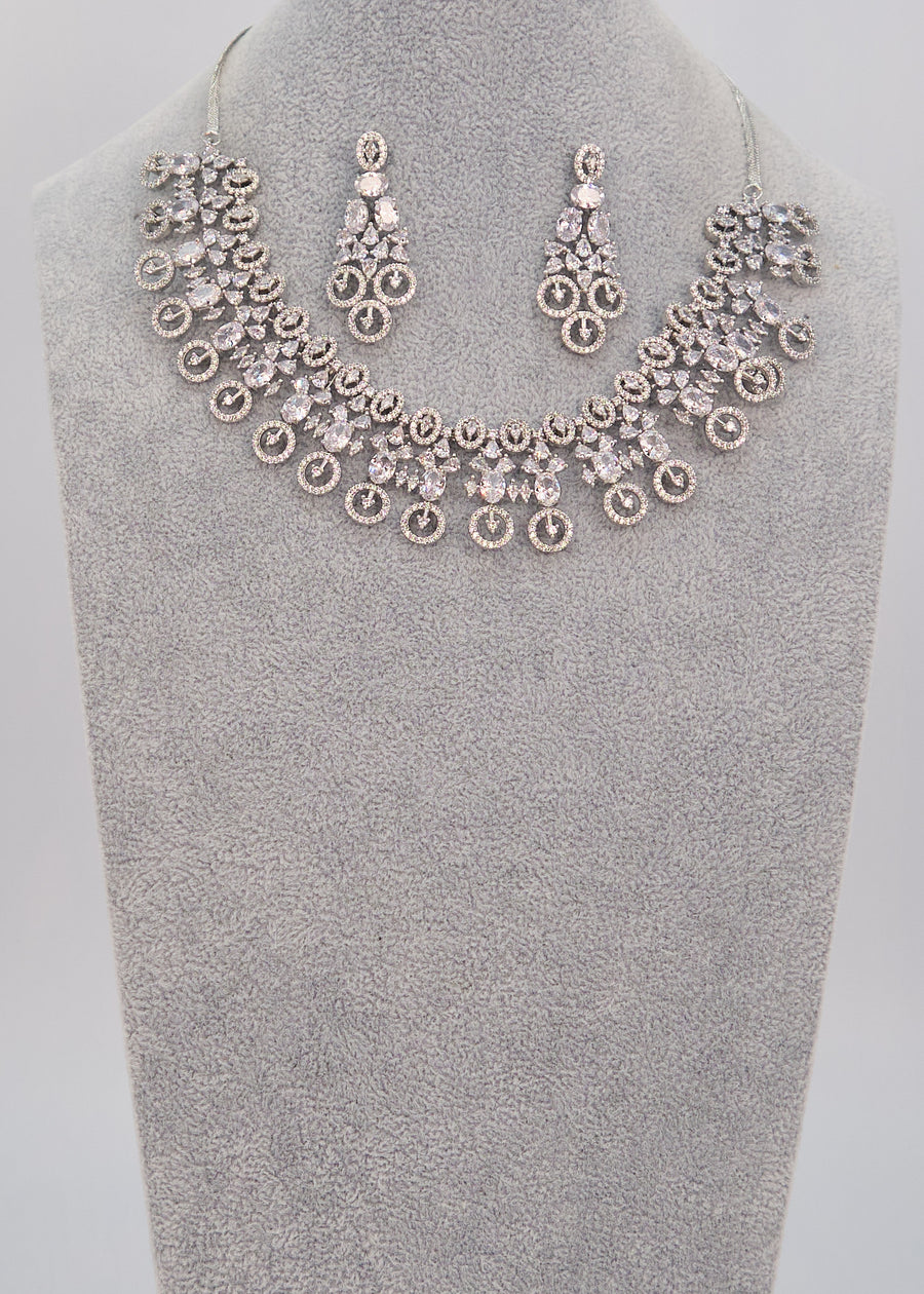 Silver Lisa CZ Diamond Necklace Set