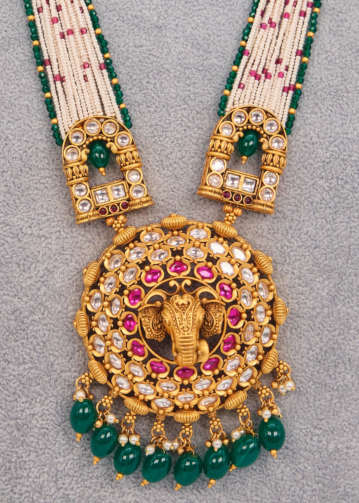 Traditional Kemp Stone Elephant Face Necklace Set