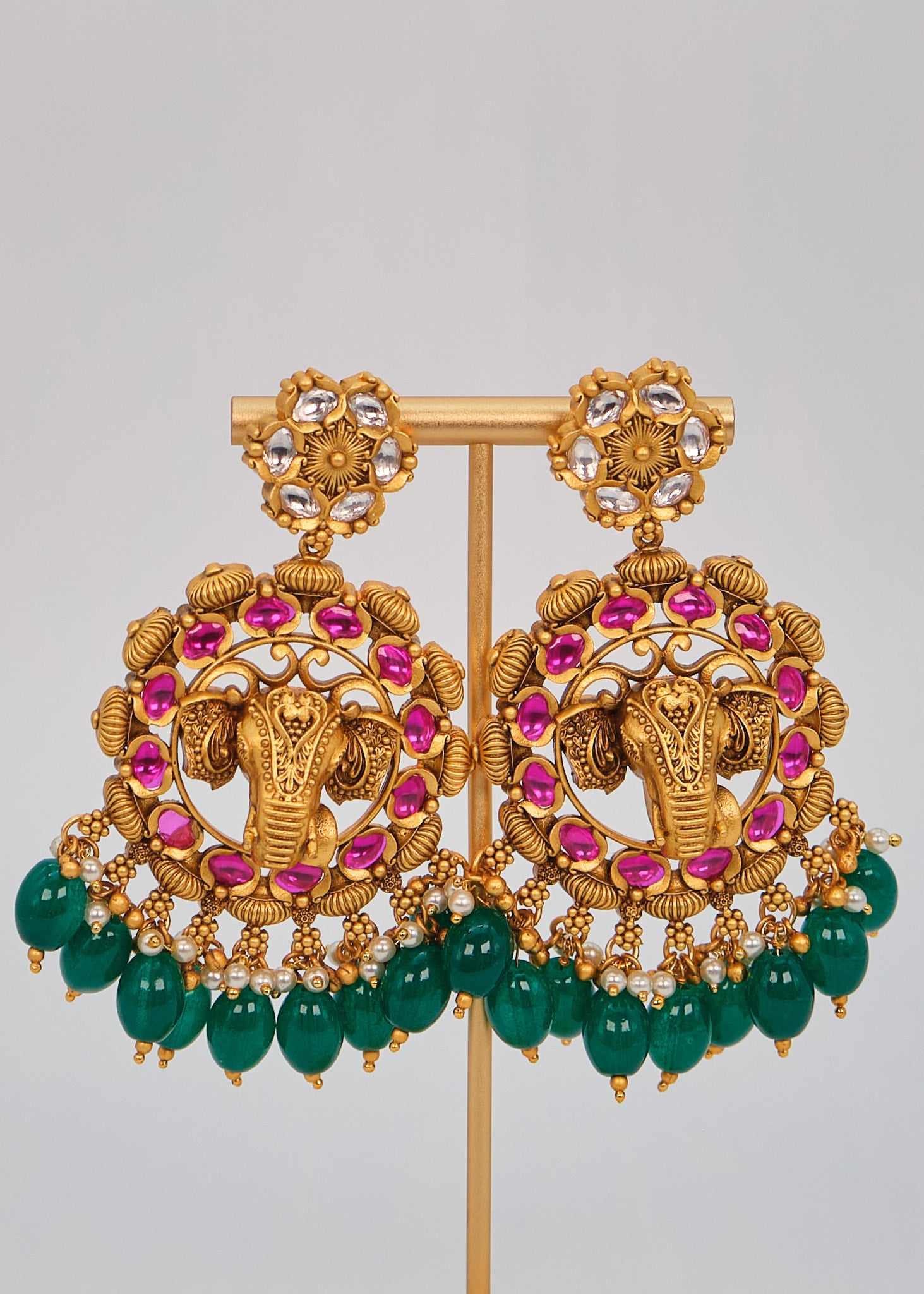 Traditional Kemp Stone Elephant Face Necklace Set