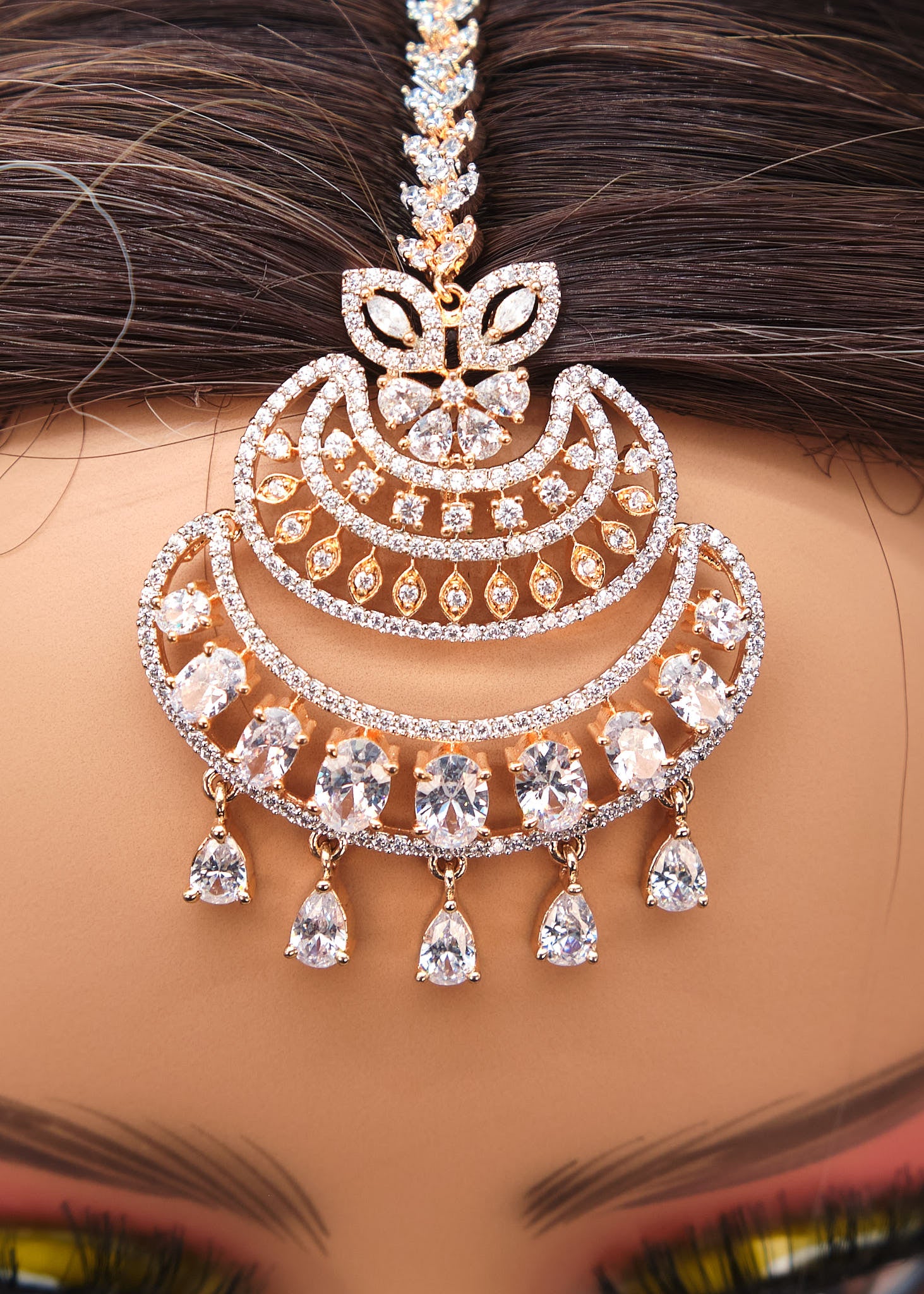 Rose Gold Lyra CZ Maang Tikka Set