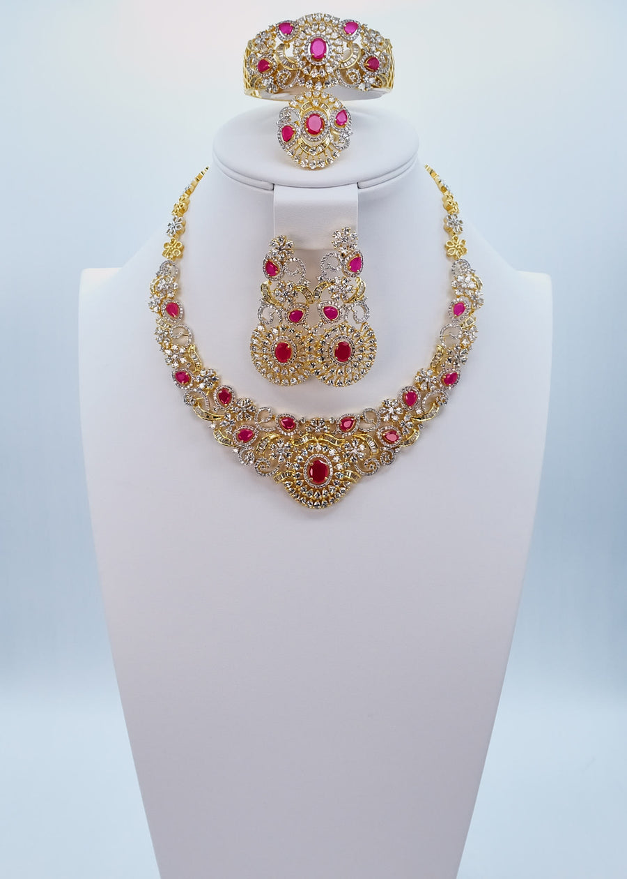 Ruby Gold Zirconia Jewelry Set Comes With Ring & Bracelet