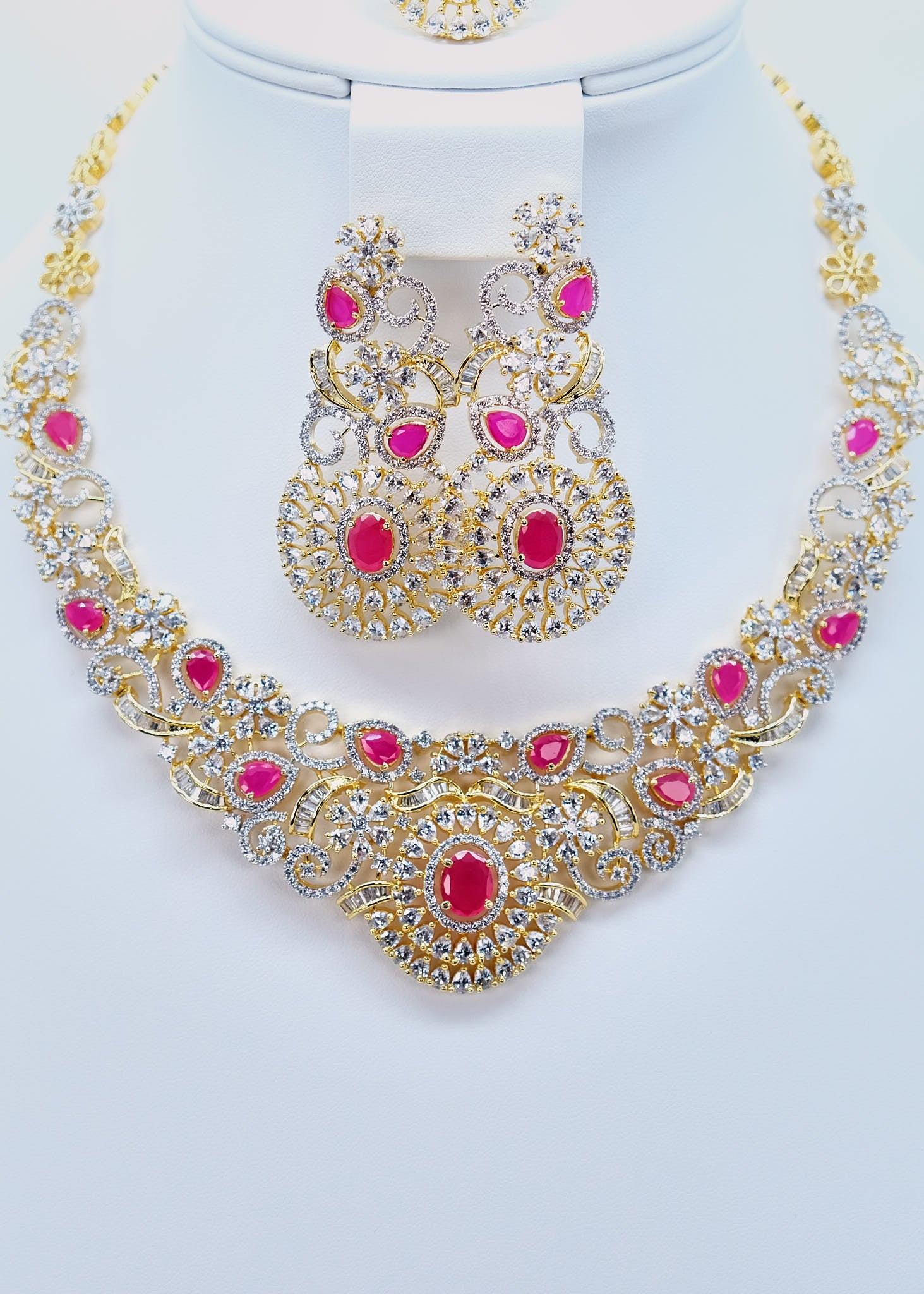 Ruby Gold Zirconia Jewelry Set Comes With Ring & Bracelet
