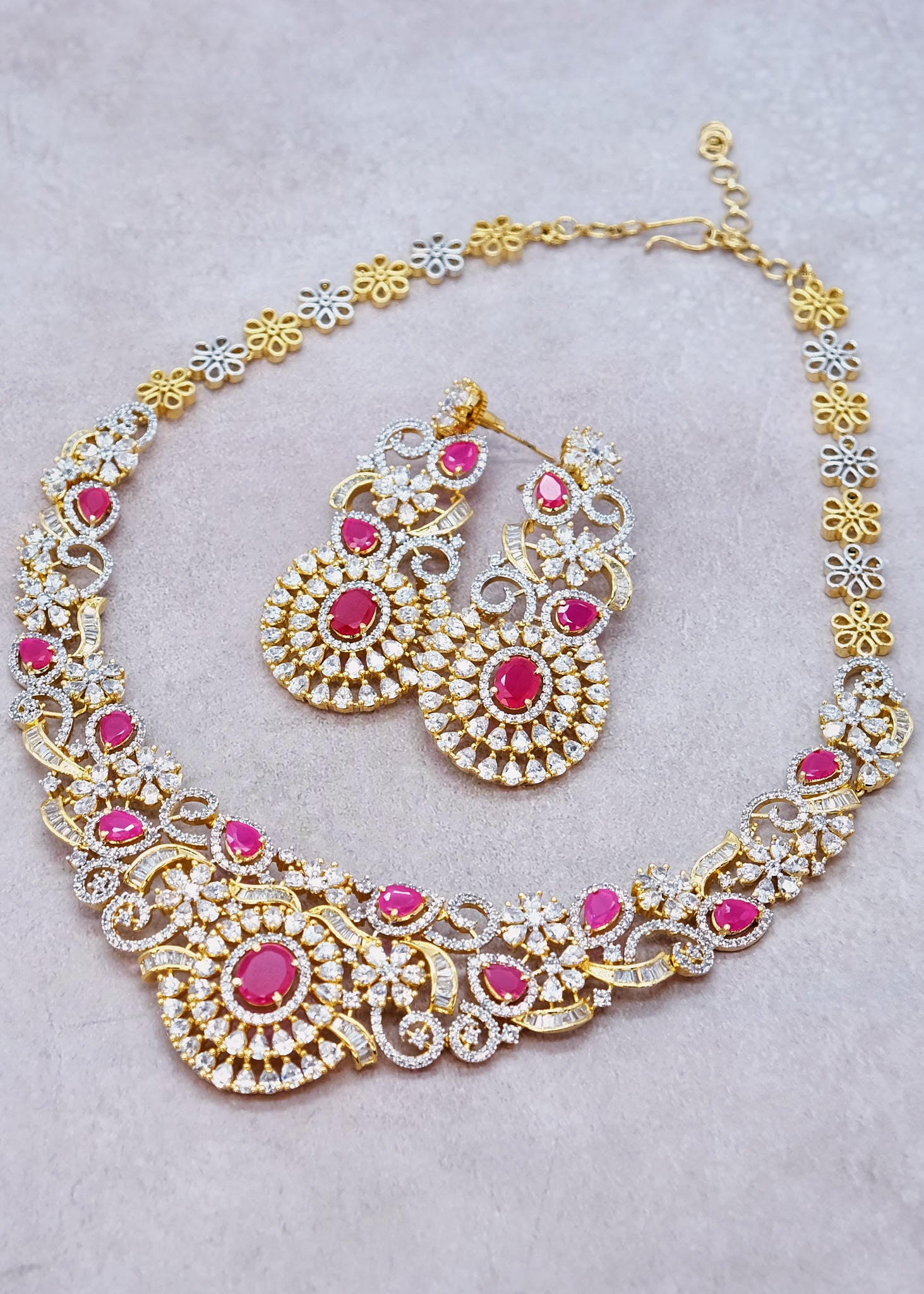 Ruby Gold Zirconia Jewelry Set Comes With Ring & Bracelet
