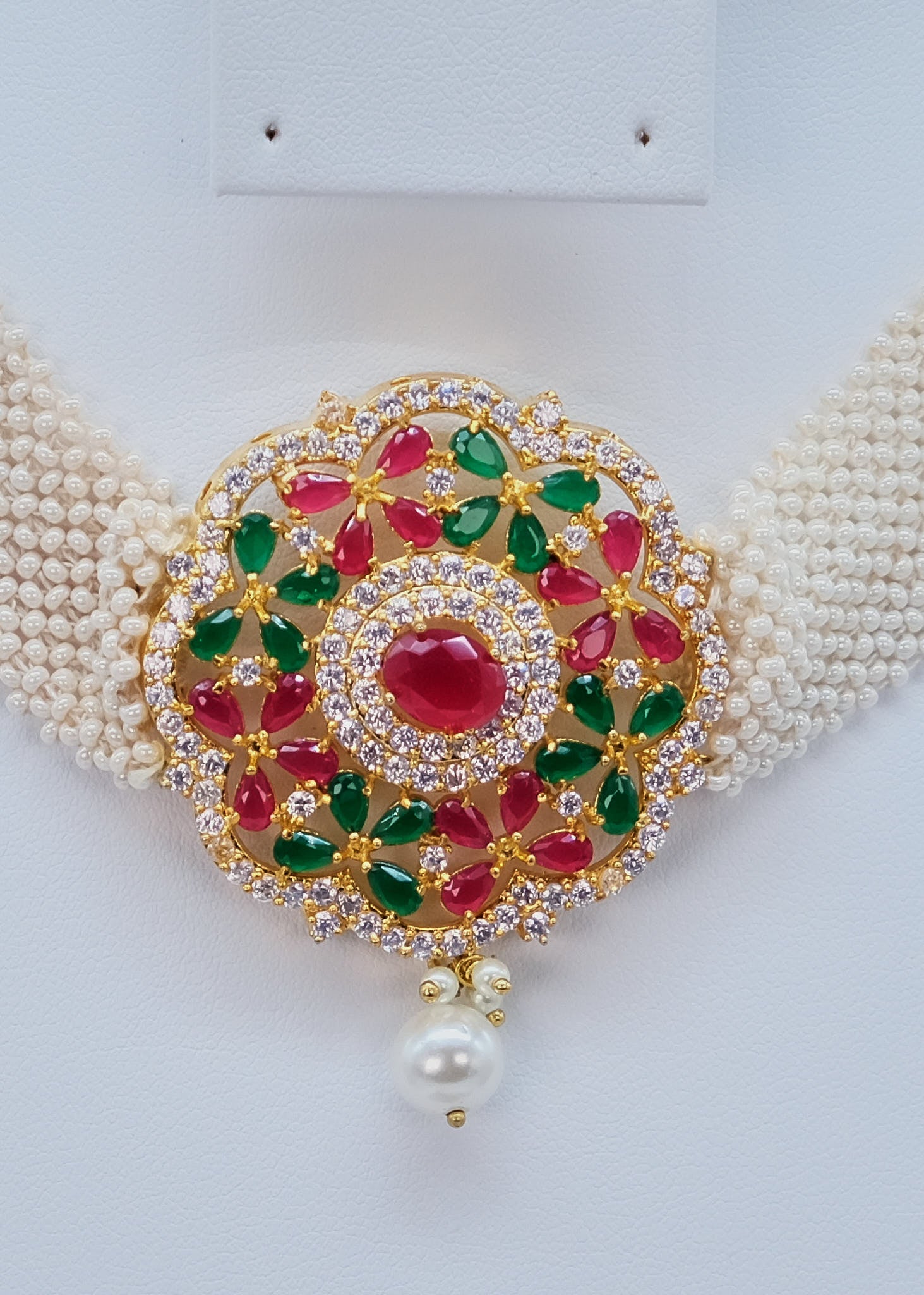 Ivory Pearl Chatai Multicolor Diamond Necklace Choker Set