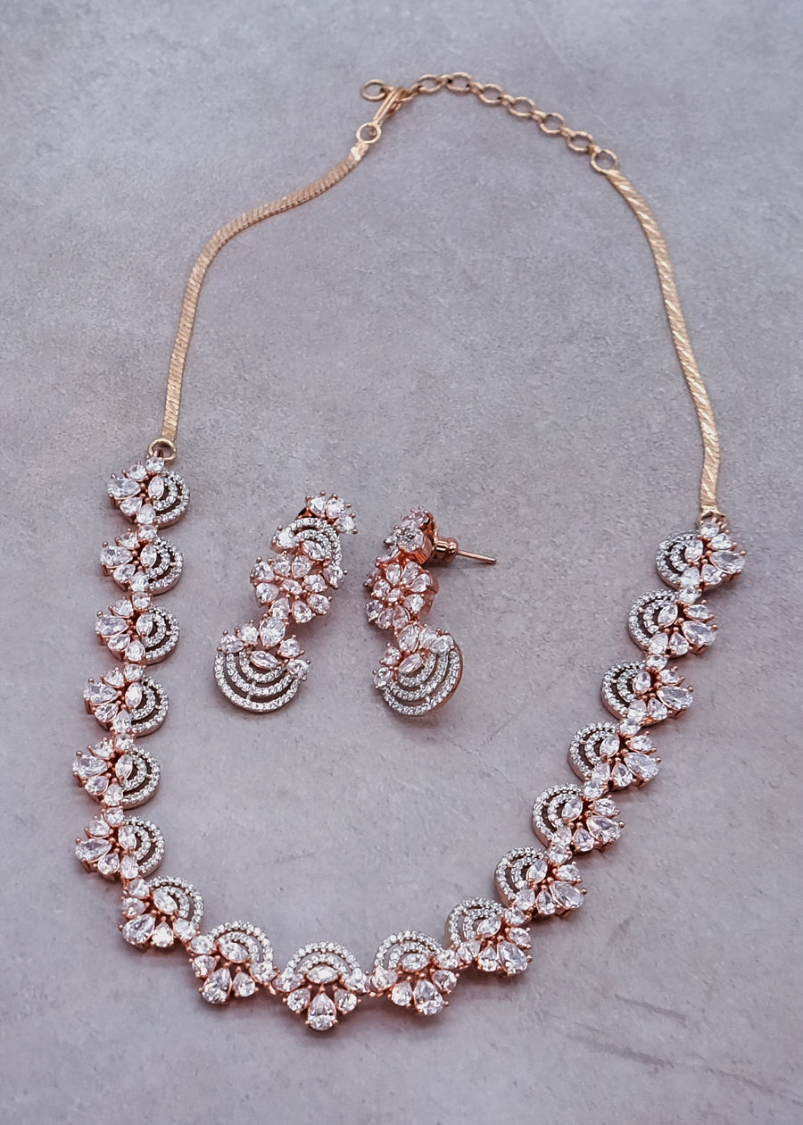 Rose Gold Cubic Zirconia Necklace Set