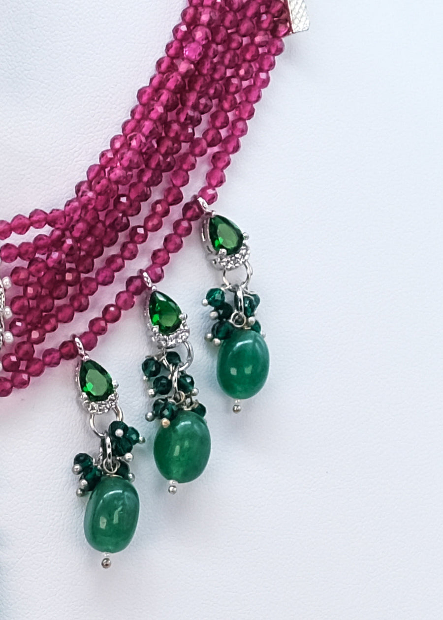 American Diamond Ruby Beads Choker Set