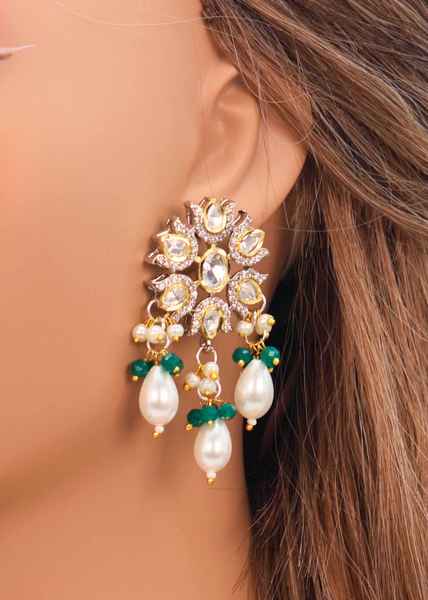 Tyaani Kundan Double Peacock Mala Necklace Set - Emerald