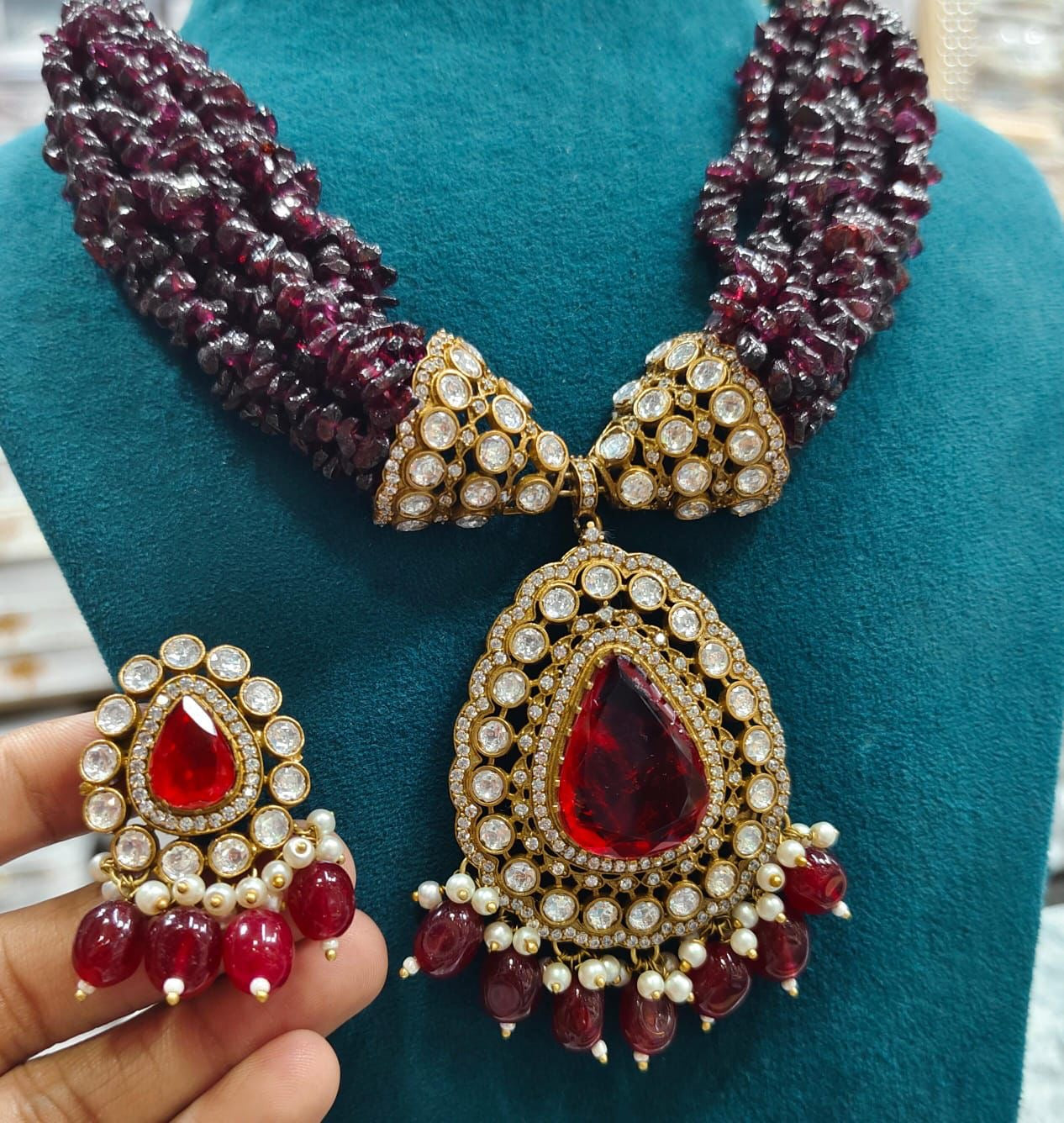 Moissanite Ruby Doublet Choker Necklace Set