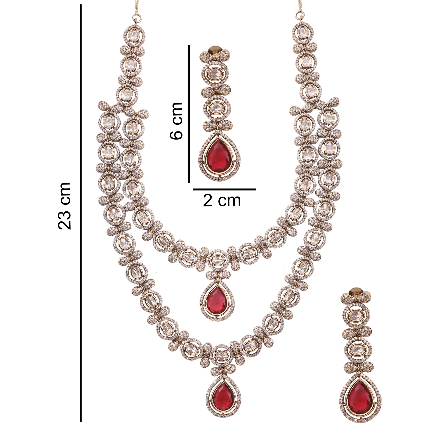 Ruby Red Victorian AD Moissanite Double Layer Necklace Set