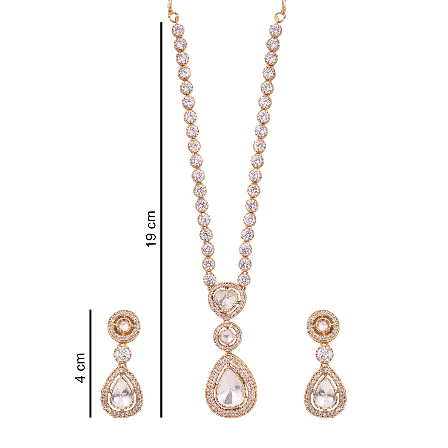 Gold Moissanite Polki Necklace with Earrings