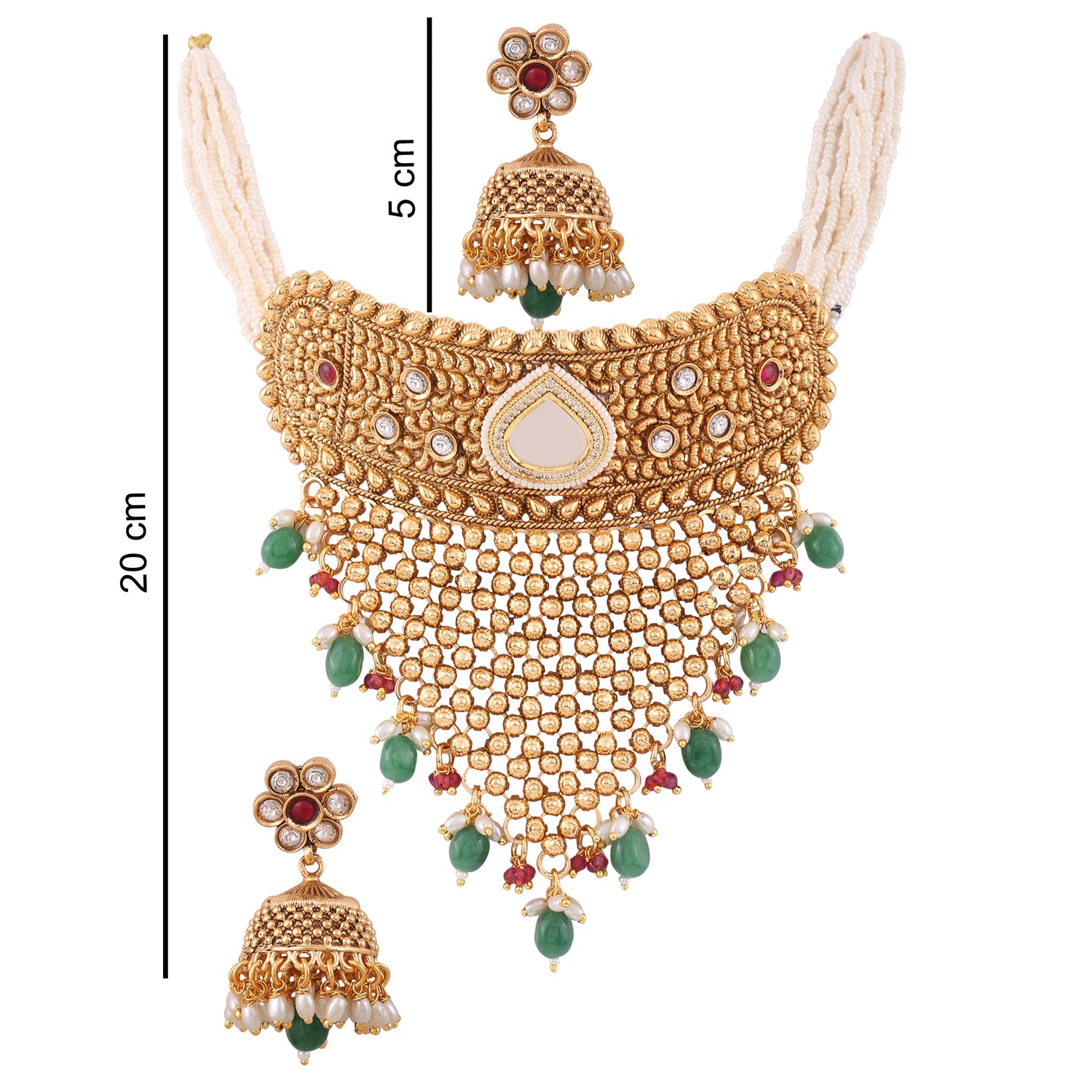 Antique Gold Multicolor Pearl Choker Necklace Set