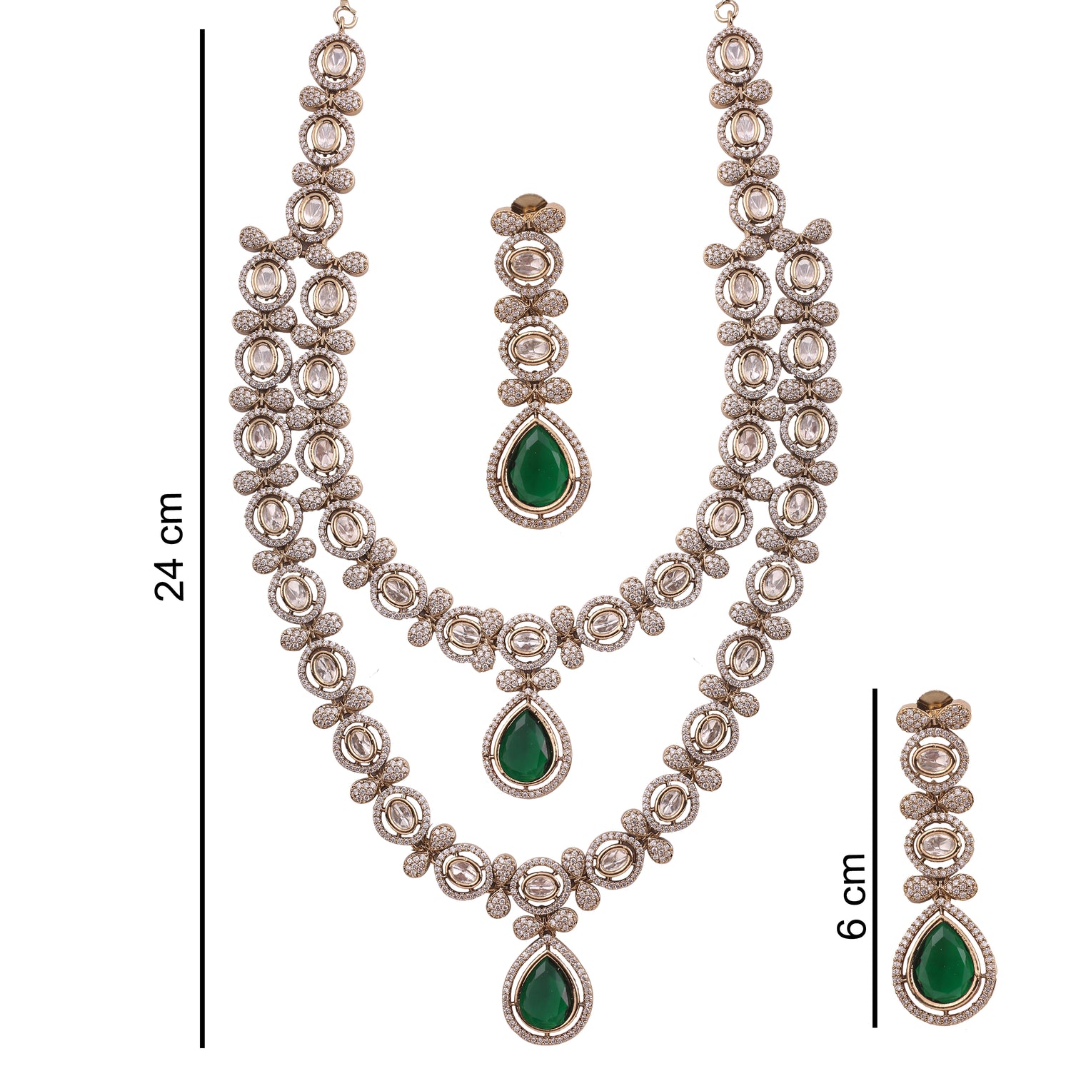Emerald Victorian AD Moissanite Double Layer Necklace Set