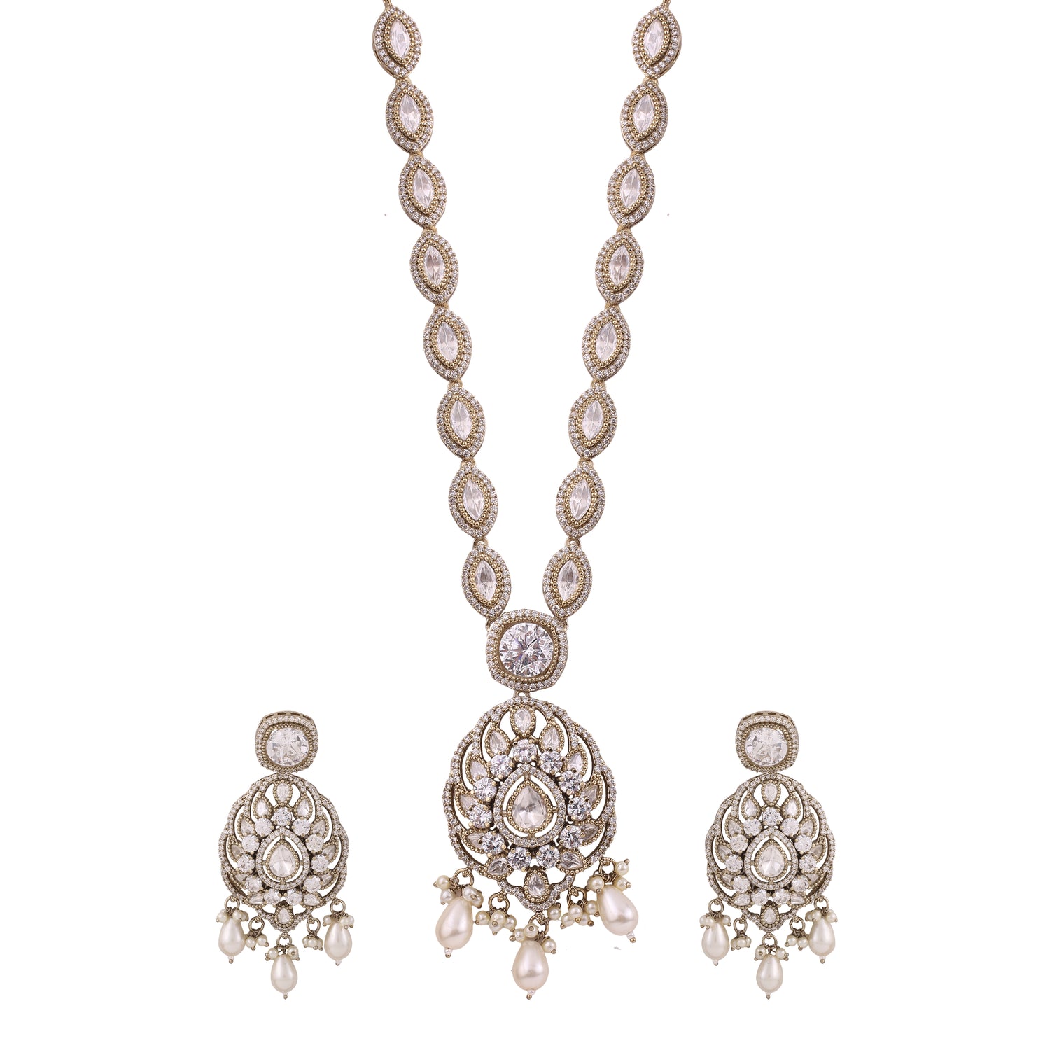 Victorian American Dimond Moissanite Necklace with Earrings