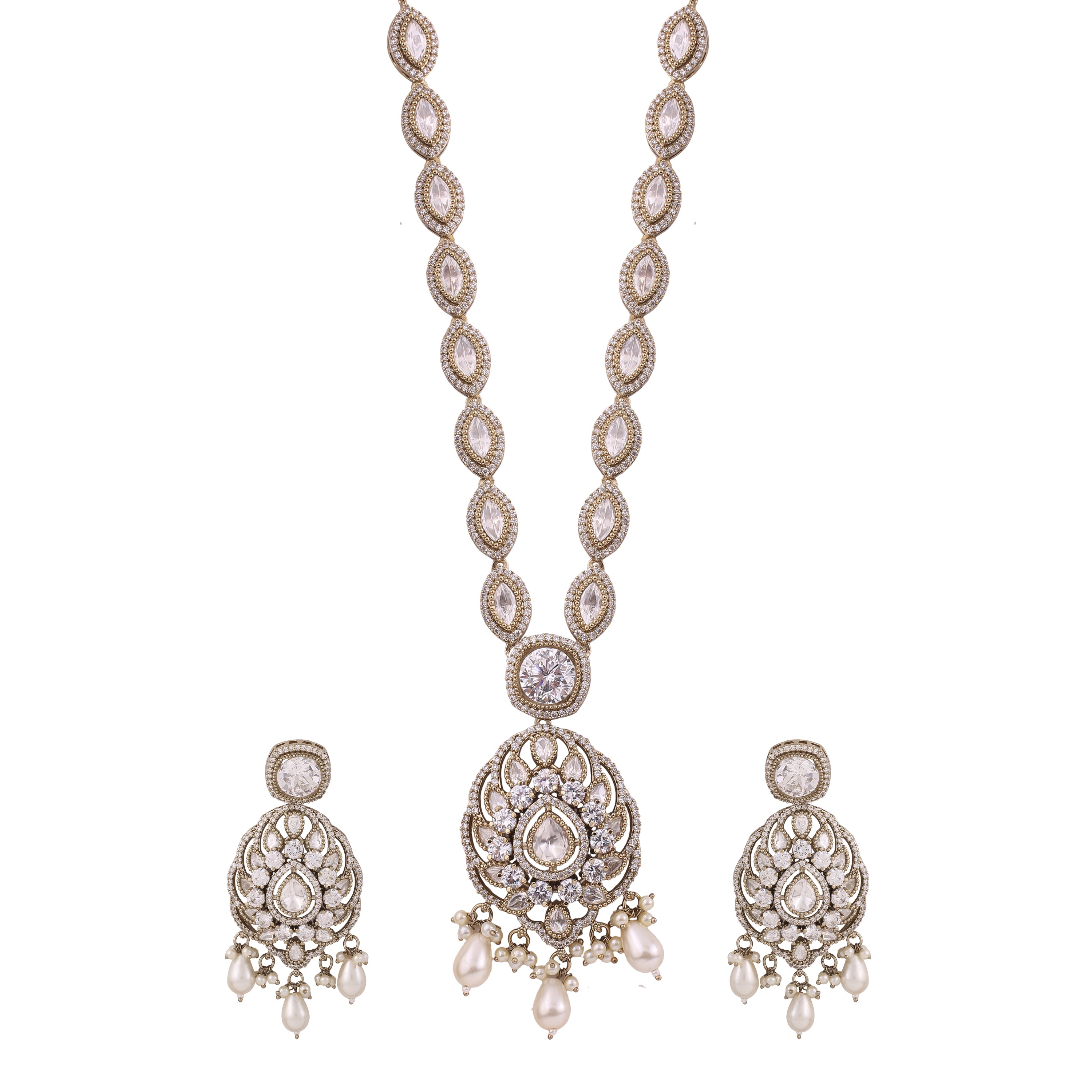 Victorian American Dimond Moissanite Necklace with Earrings