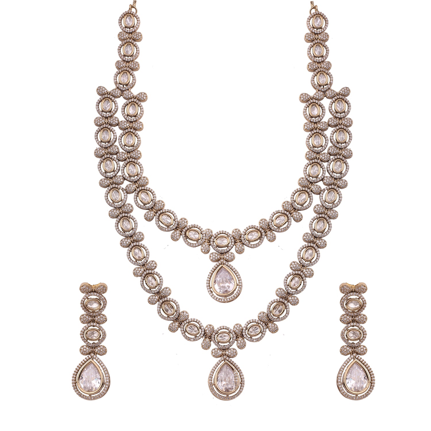 Ivory Victorian AD Moissanite Double Layer Necklace Set
