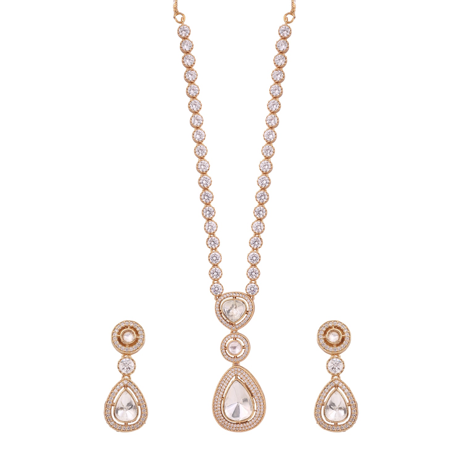 Gold Moissanite Polki Necklace with Earrings