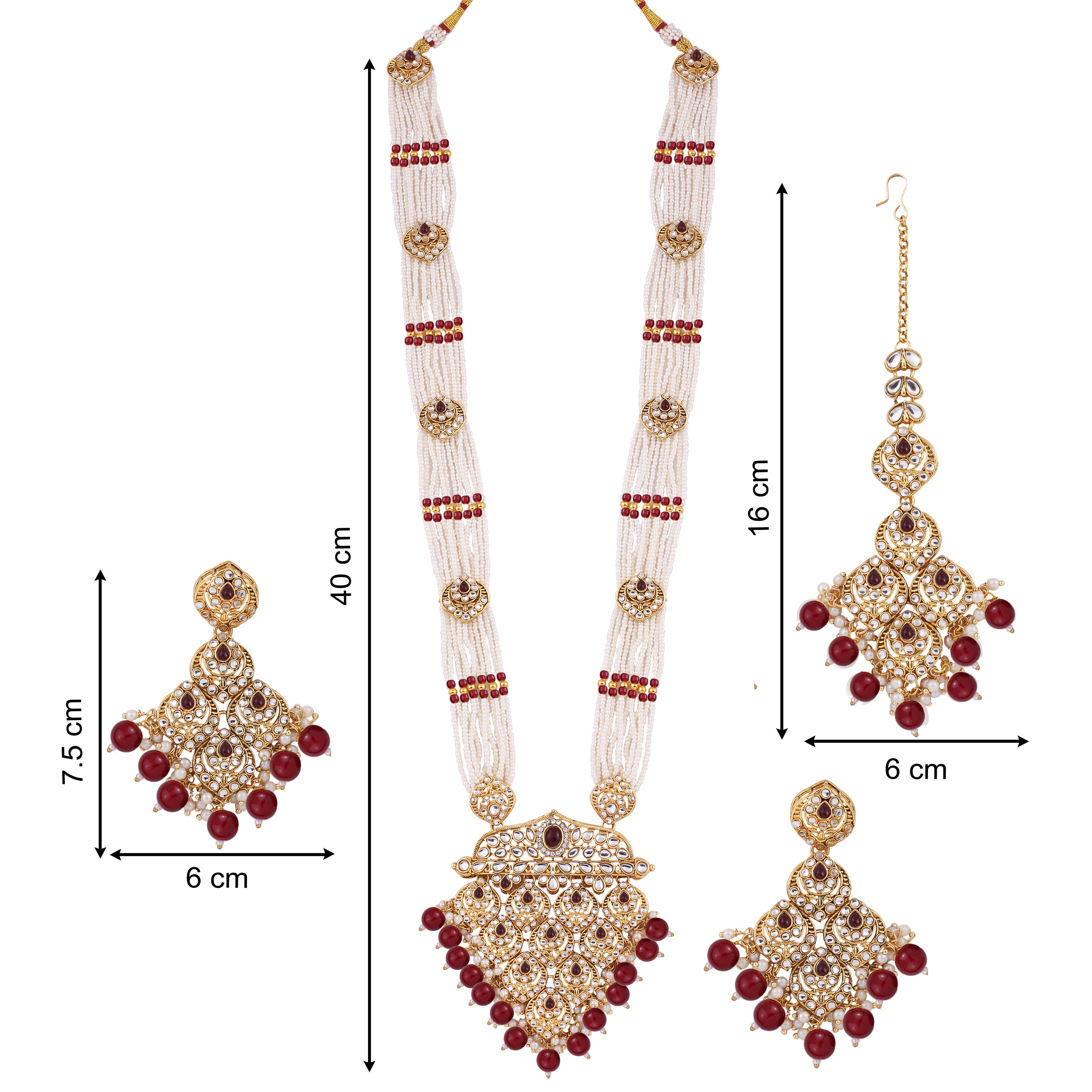 Ruby Polki Long Necklace Set With Maang Tikka