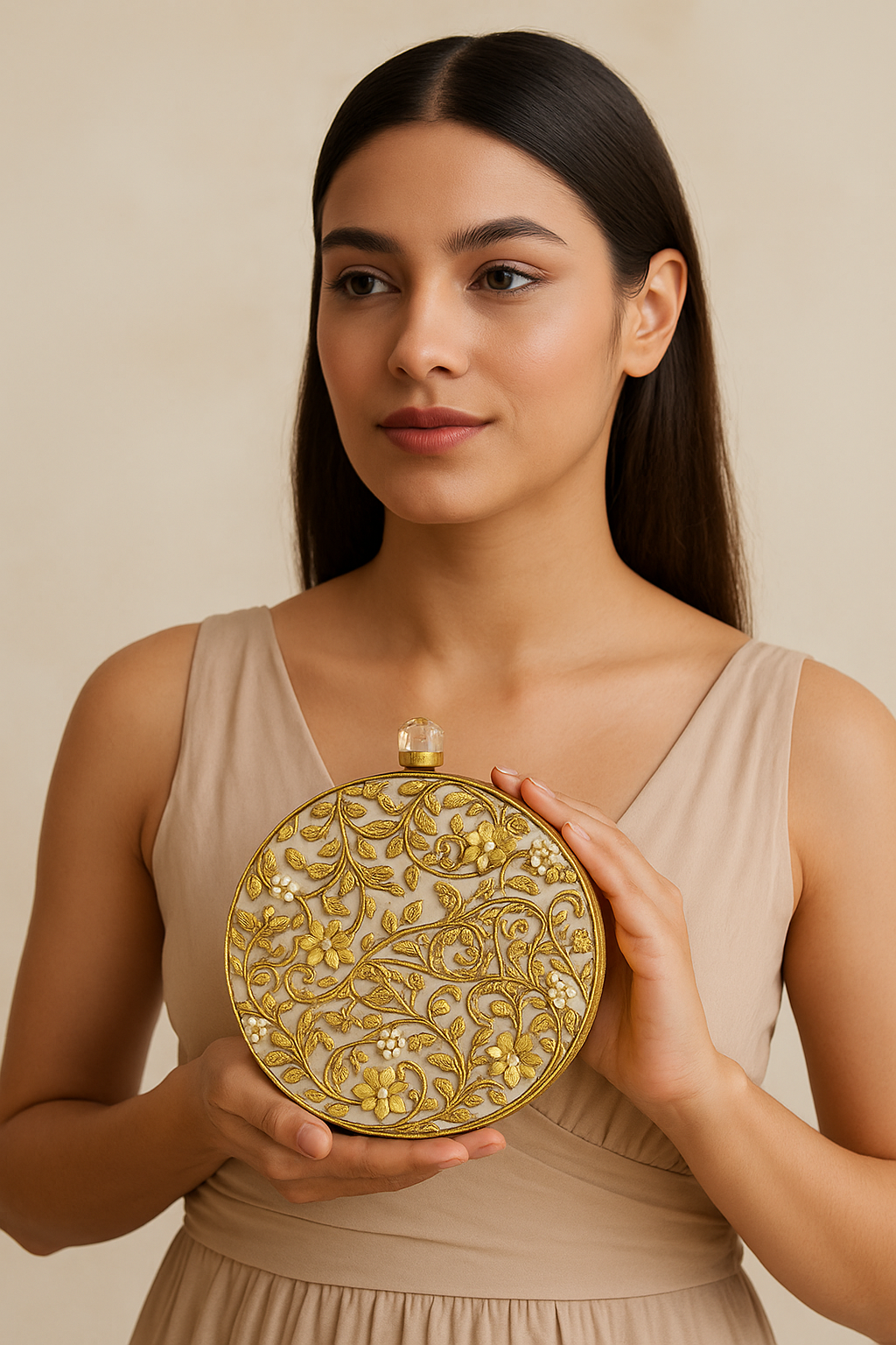 Round Floral Cut Clutch - Gold