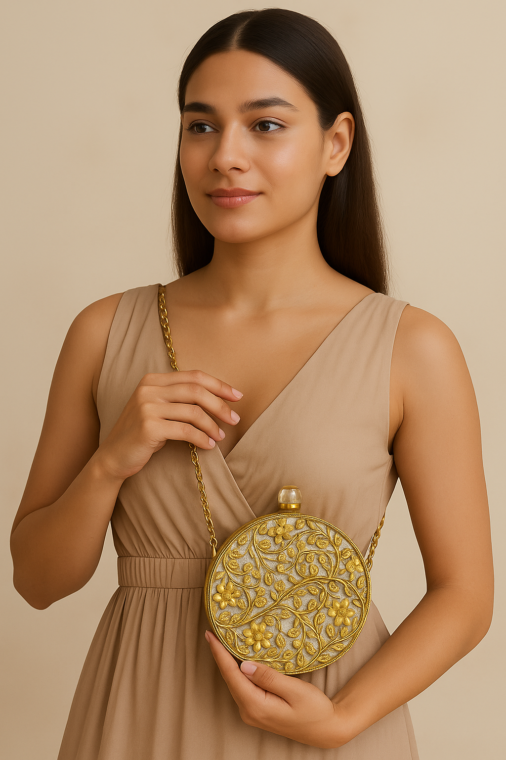 Round Floral Cut Clutch - Gold