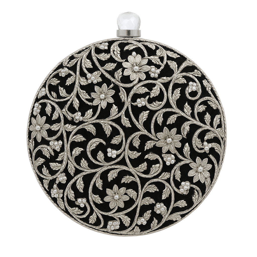 Round Floral Cut Clutch - Silver