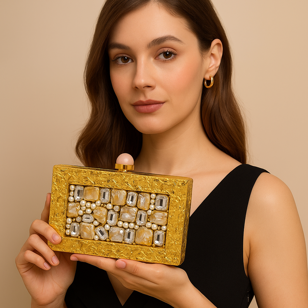 Mother Of Pearl Luxury Clutch - Gold