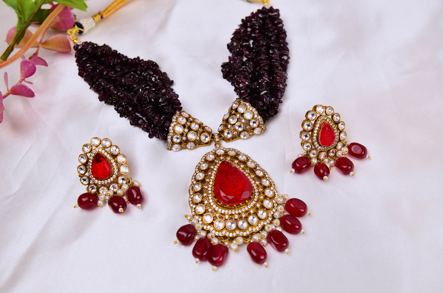 Moissanite Ruby Doublet Choker Necklace Set