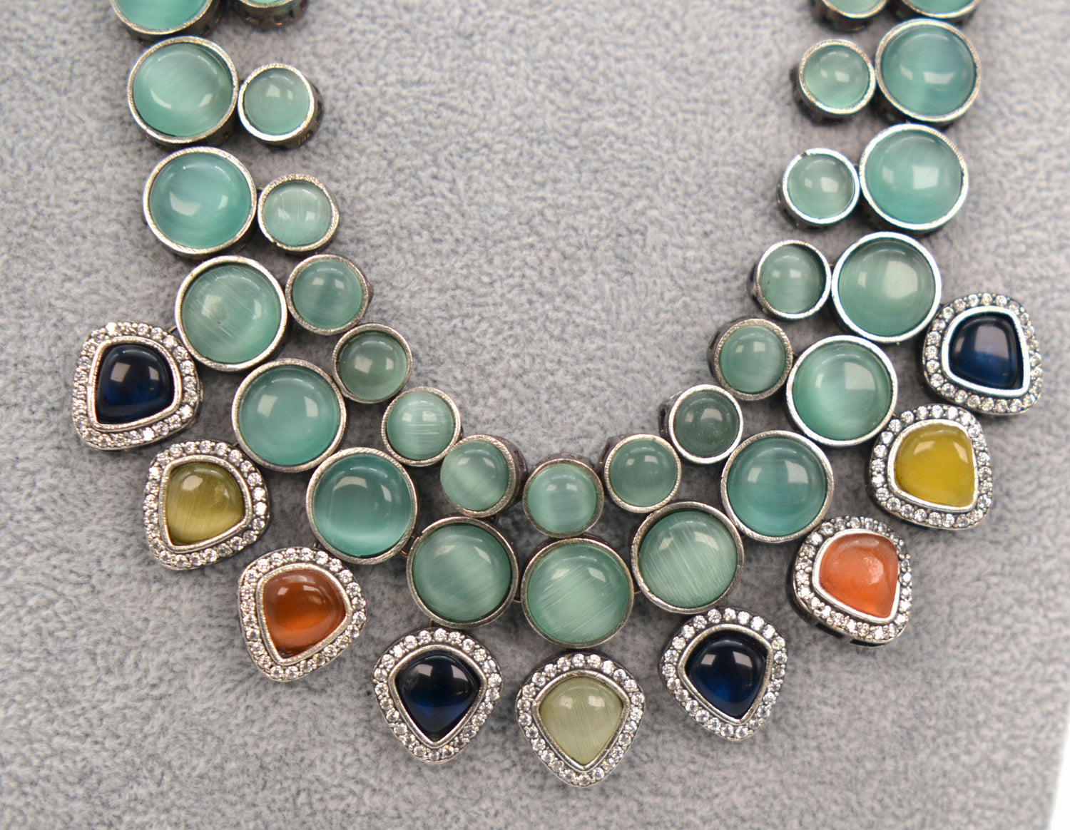 GS Multi Monalisa Stone Beads CZ Statement Necklace Set