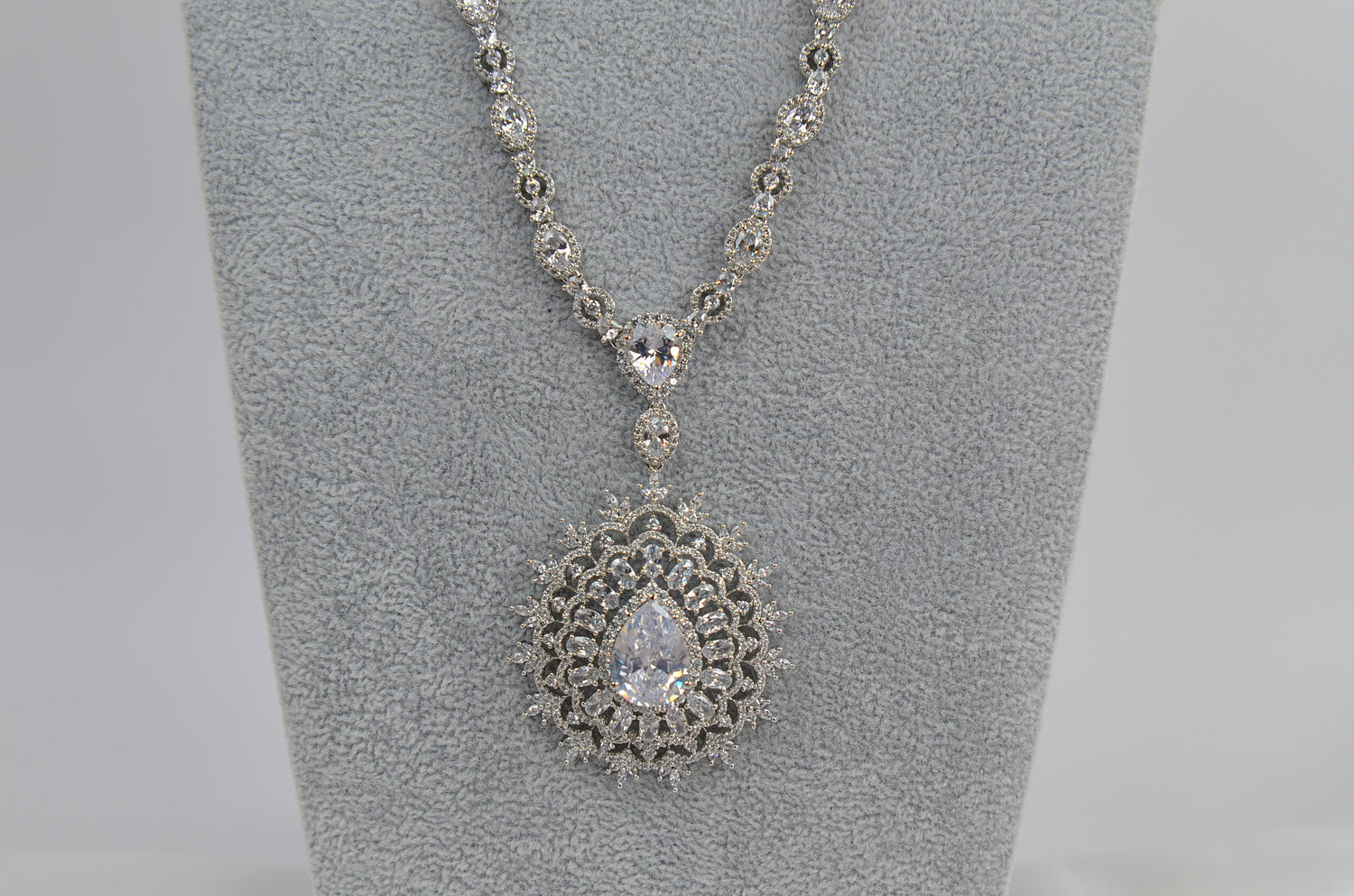 Swarovski Queen CZ Long Necklace Set - Silver