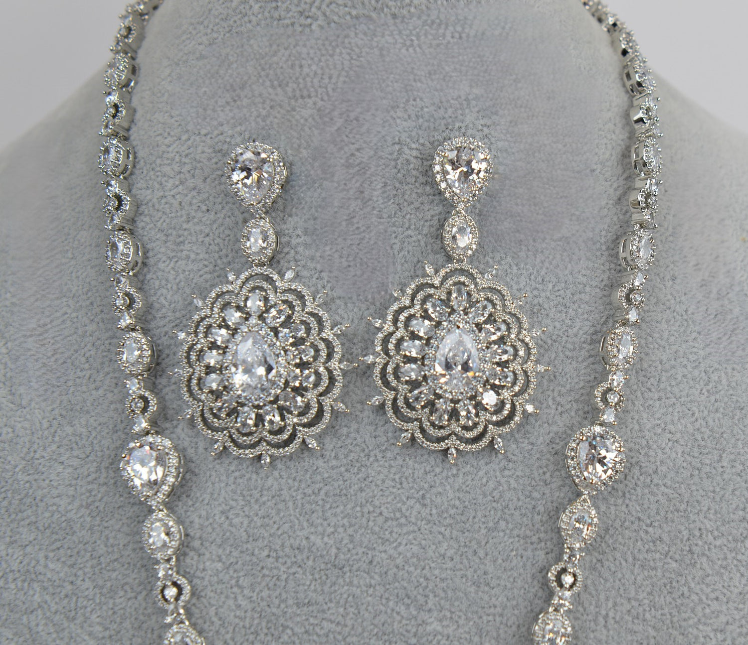 Swarovski Queen CZ Long Necklace Set - Silver