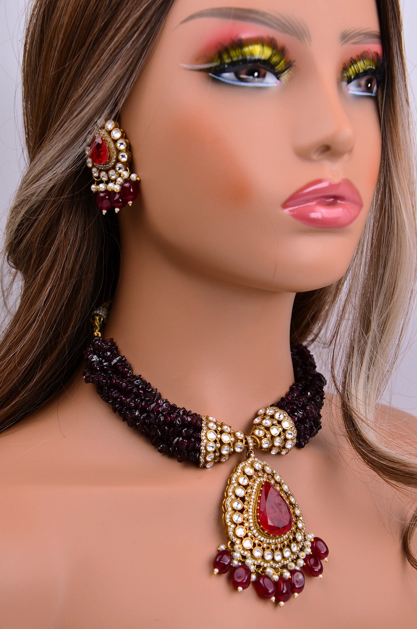 Moissanite Ruby Doublet Choker Necklace Set