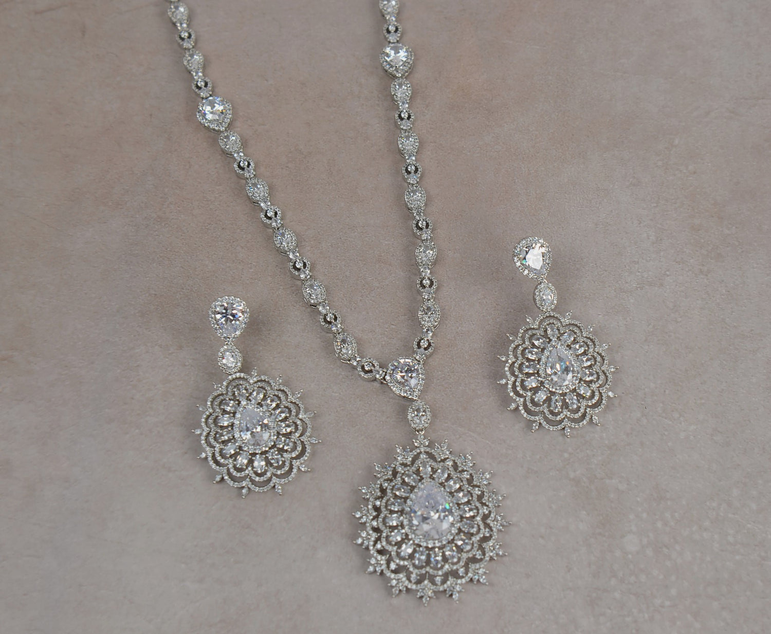 Swarovski Queen CZ Long Necklace Set - Silver