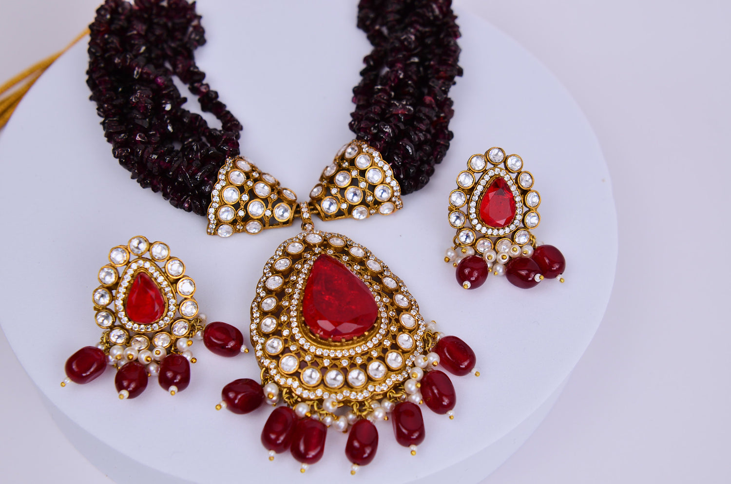 Moissanite Ruby Doublet Choker Necklace Set