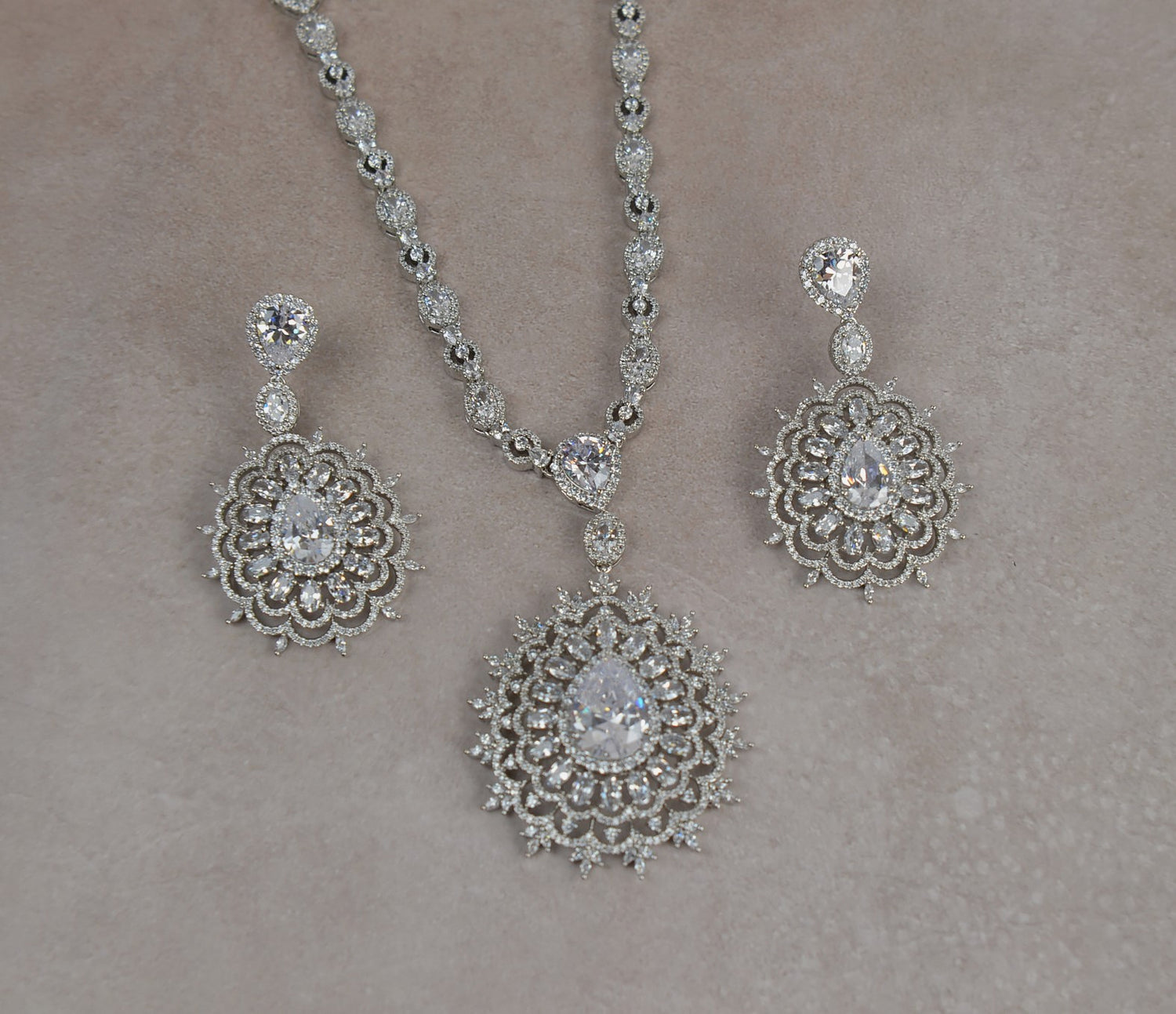 Swarovski Queen CZ Long Necklace Set - Silver