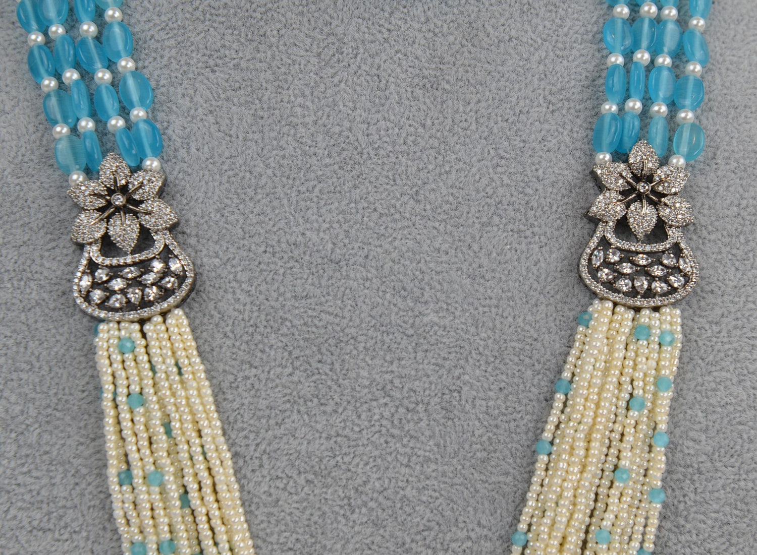 Aqua Blue Luxurious Victorian Long Necklace Set