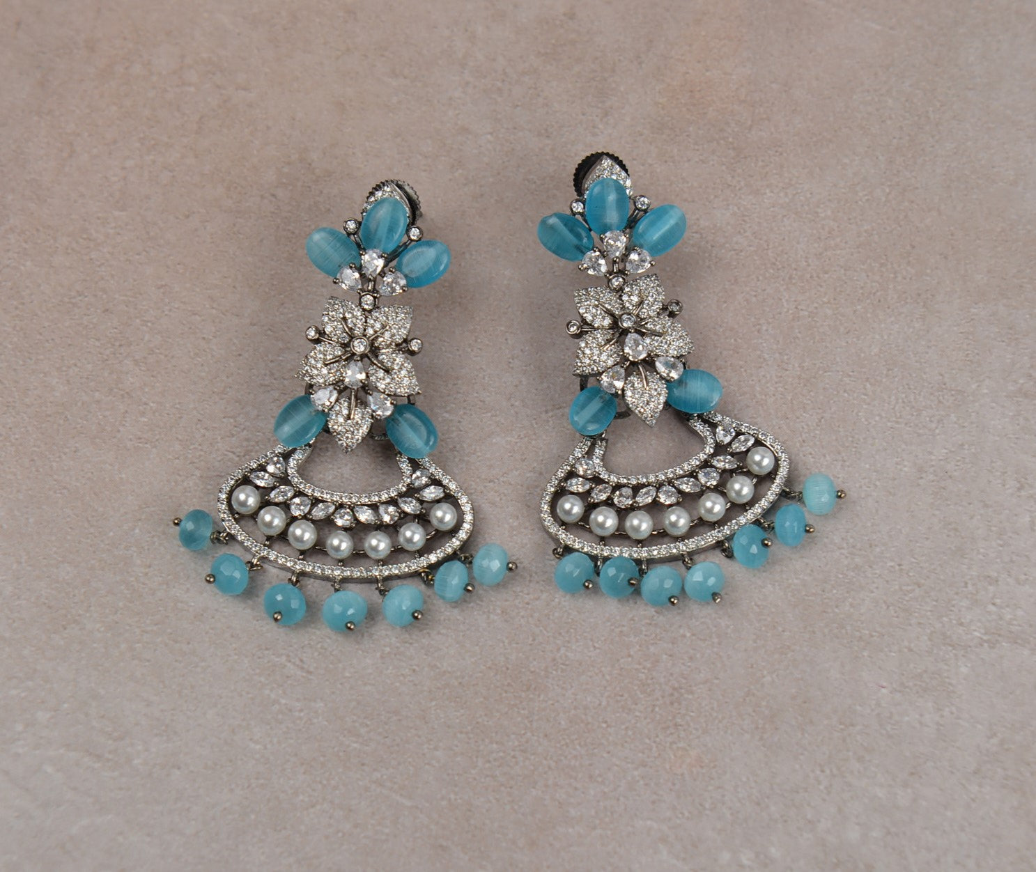 Aqua Blue Luxurious Victorian Long Necklace Set