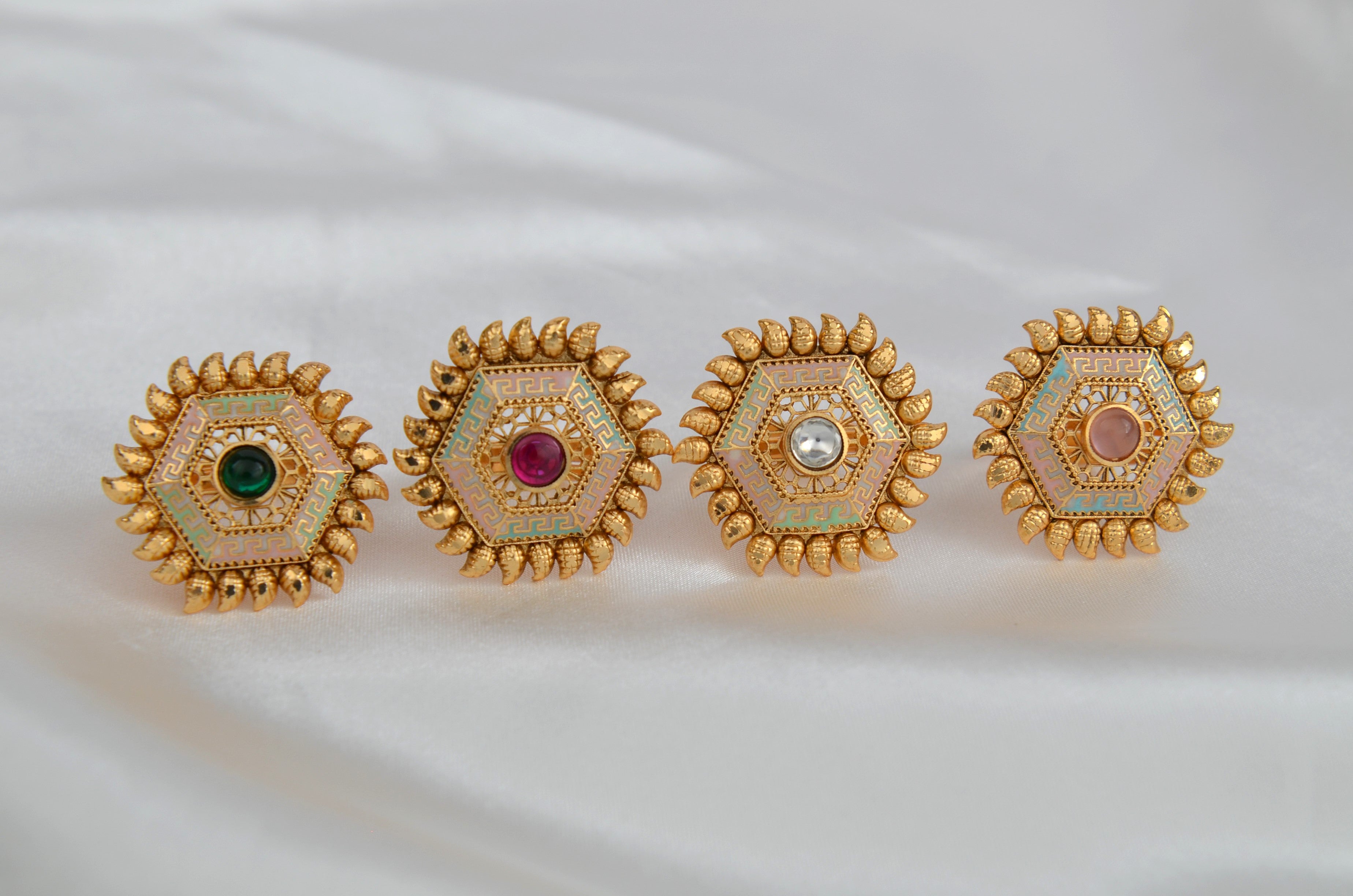 Enamel Kemp Stone Adjustable Rings