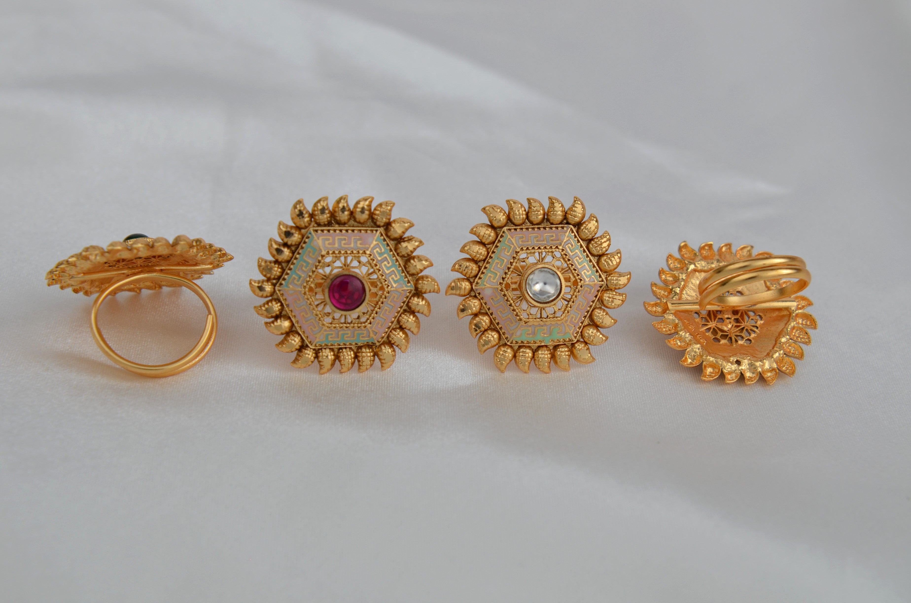Enamel Kemp Stone Adjustable Rings