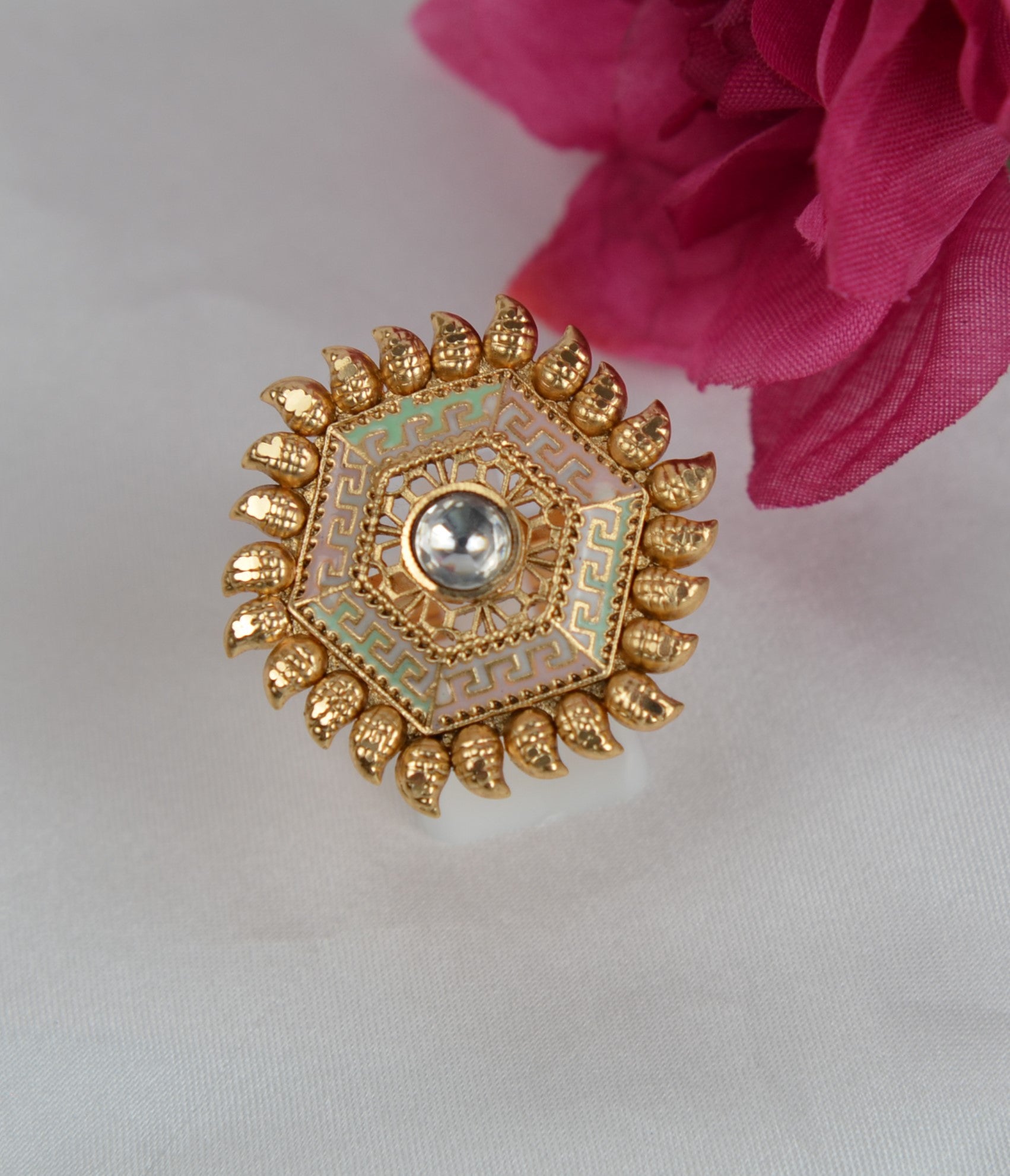 Enamel Kemp Stone Adjustable Rings