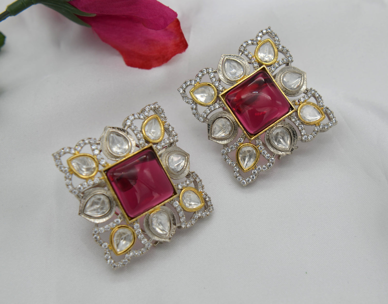 Ruby Oversized Kundan Studs & Finger Ring Set