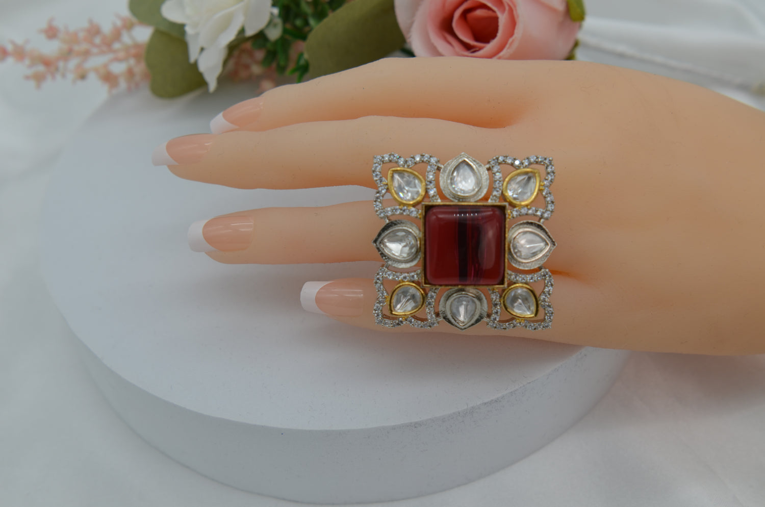 Ruby Oversized Kundan Studs & Finger Ring Set