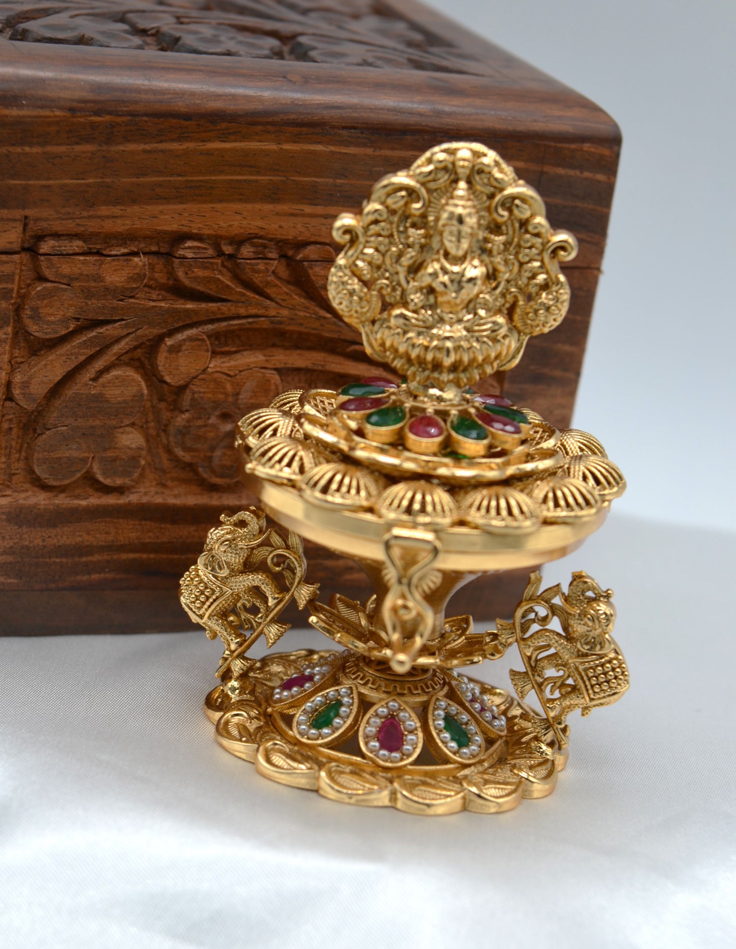 Goddess Lakshmi With Dual Elephant Sindoor Box