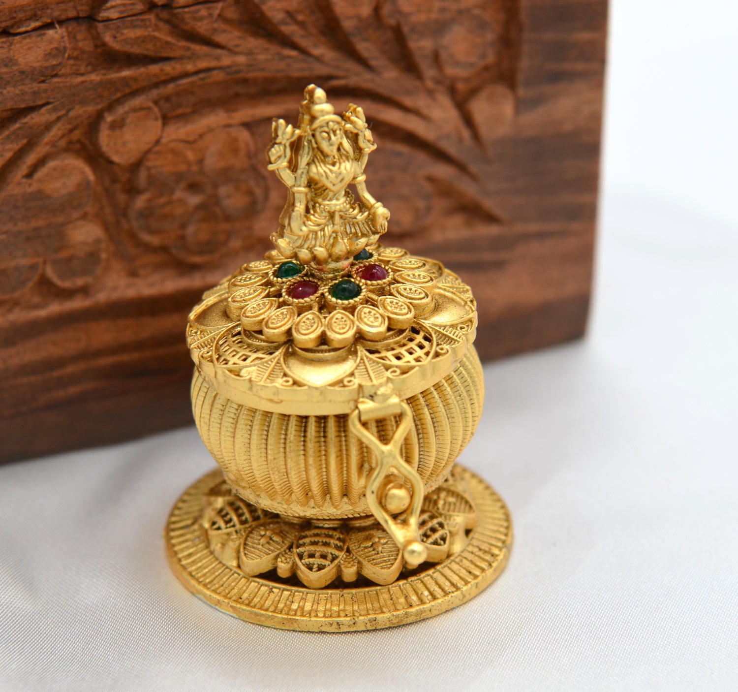 Goddess Lakshmi With Kemp Stone Sindoor Box