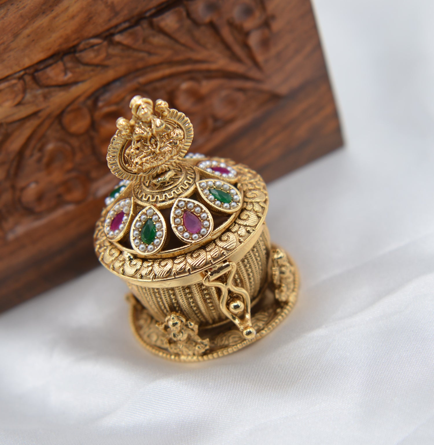 Antique Gold Kemp Dome Lakshmi Sindoor Box