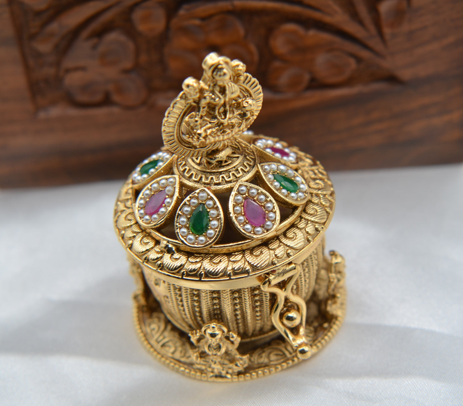 Antique Gold Kemp Dome Lakshmi Sindoor Box