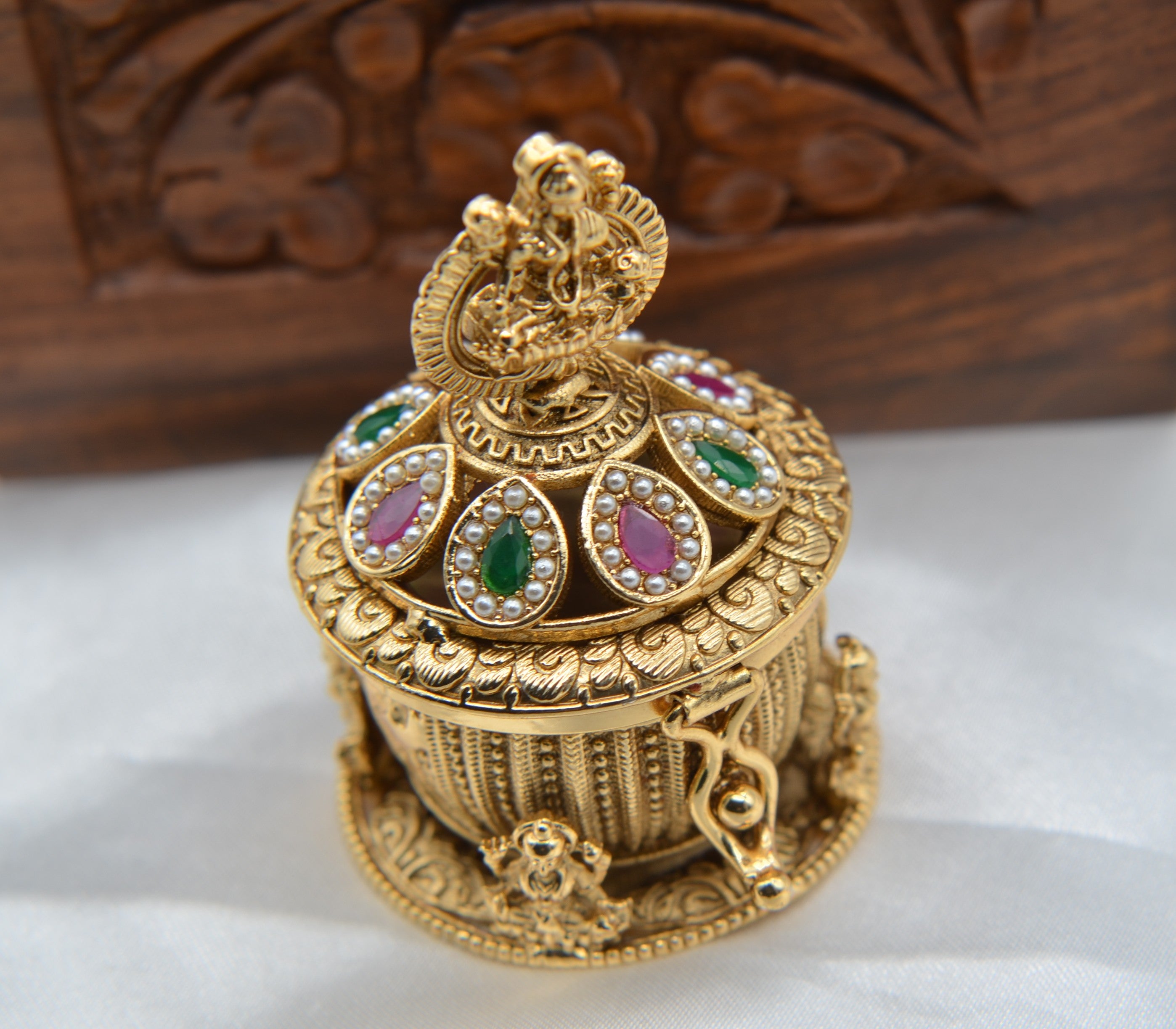 Antique Gold Kemp Dome Lakshmi Sindoor Box