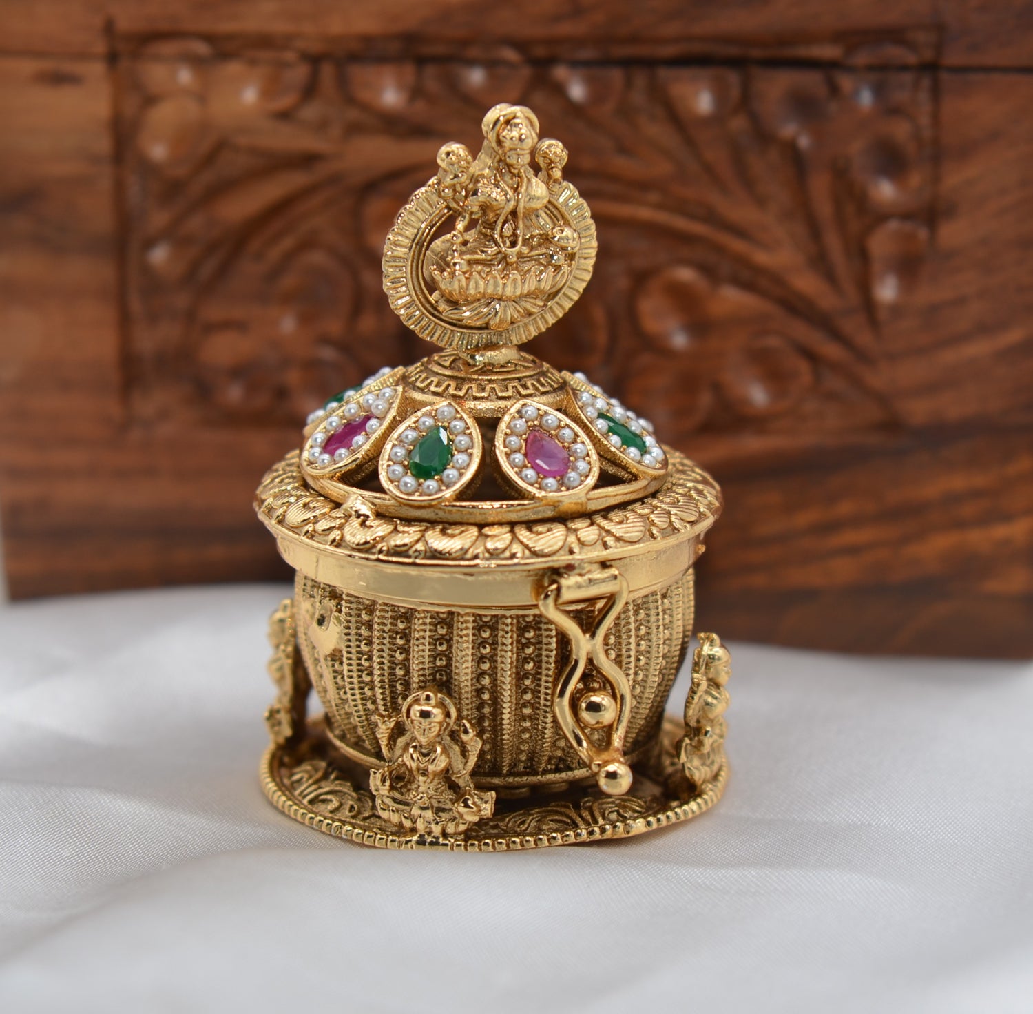 Antique Gold Kemp Dome Lakshmi Sindoor Box