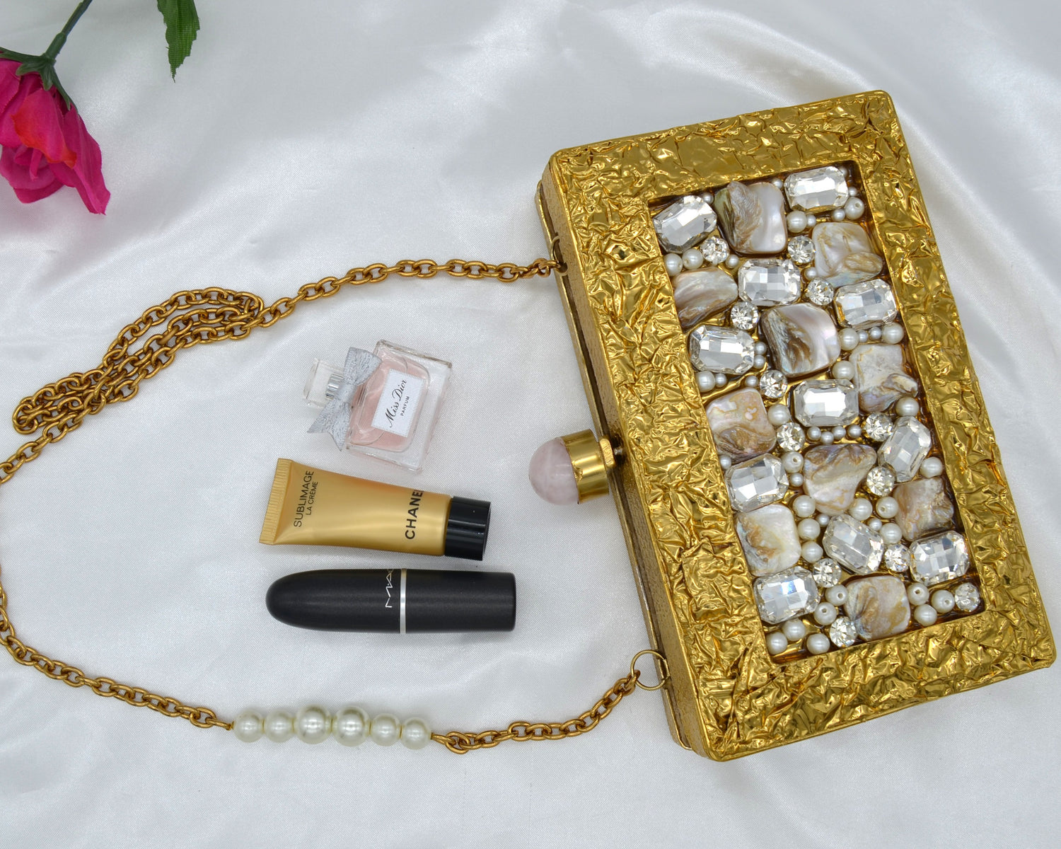 Mother Of Pearl Luxury Clutch - Gold